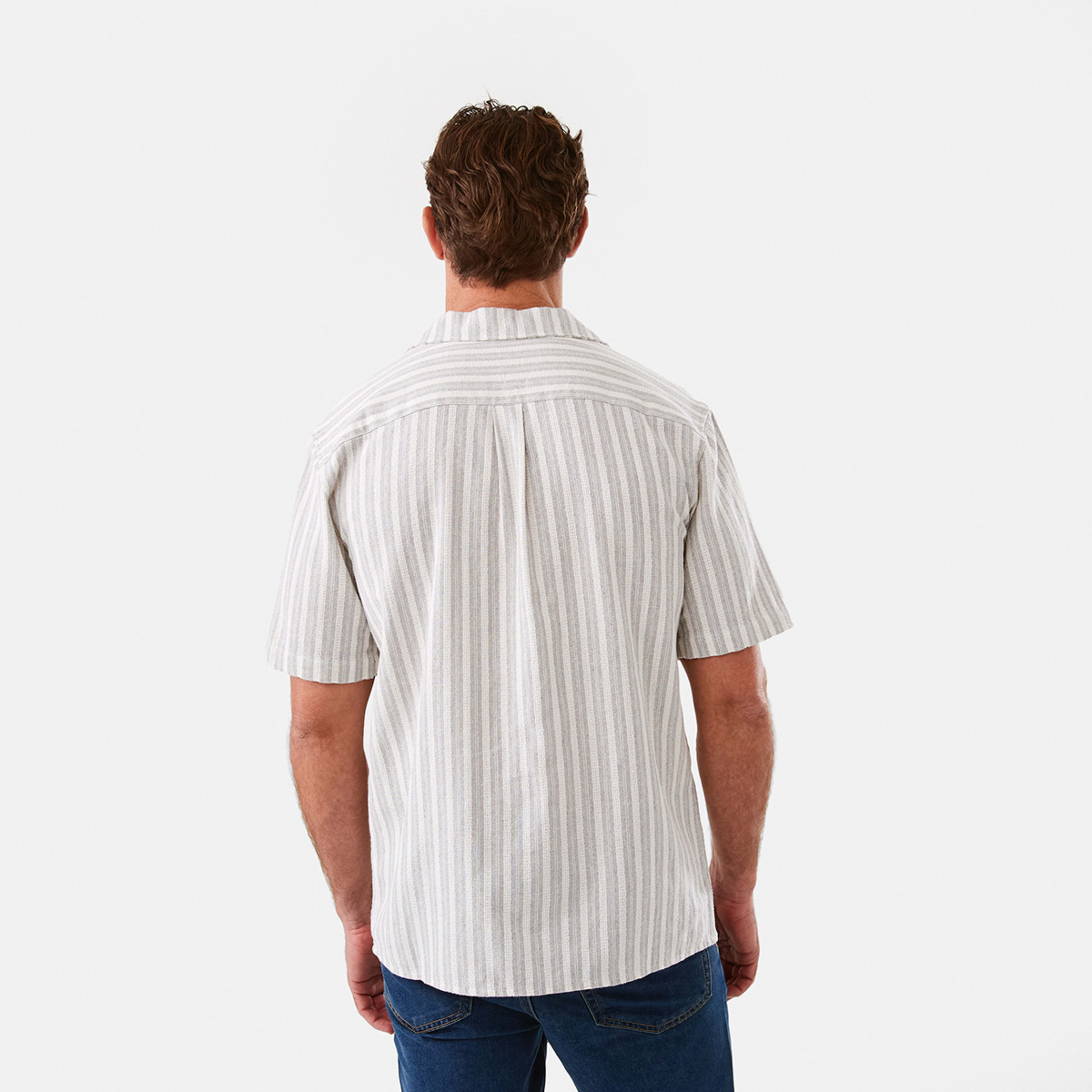 3 Short Sleeve Textured Shirt Gry Stripe, 3 of 6