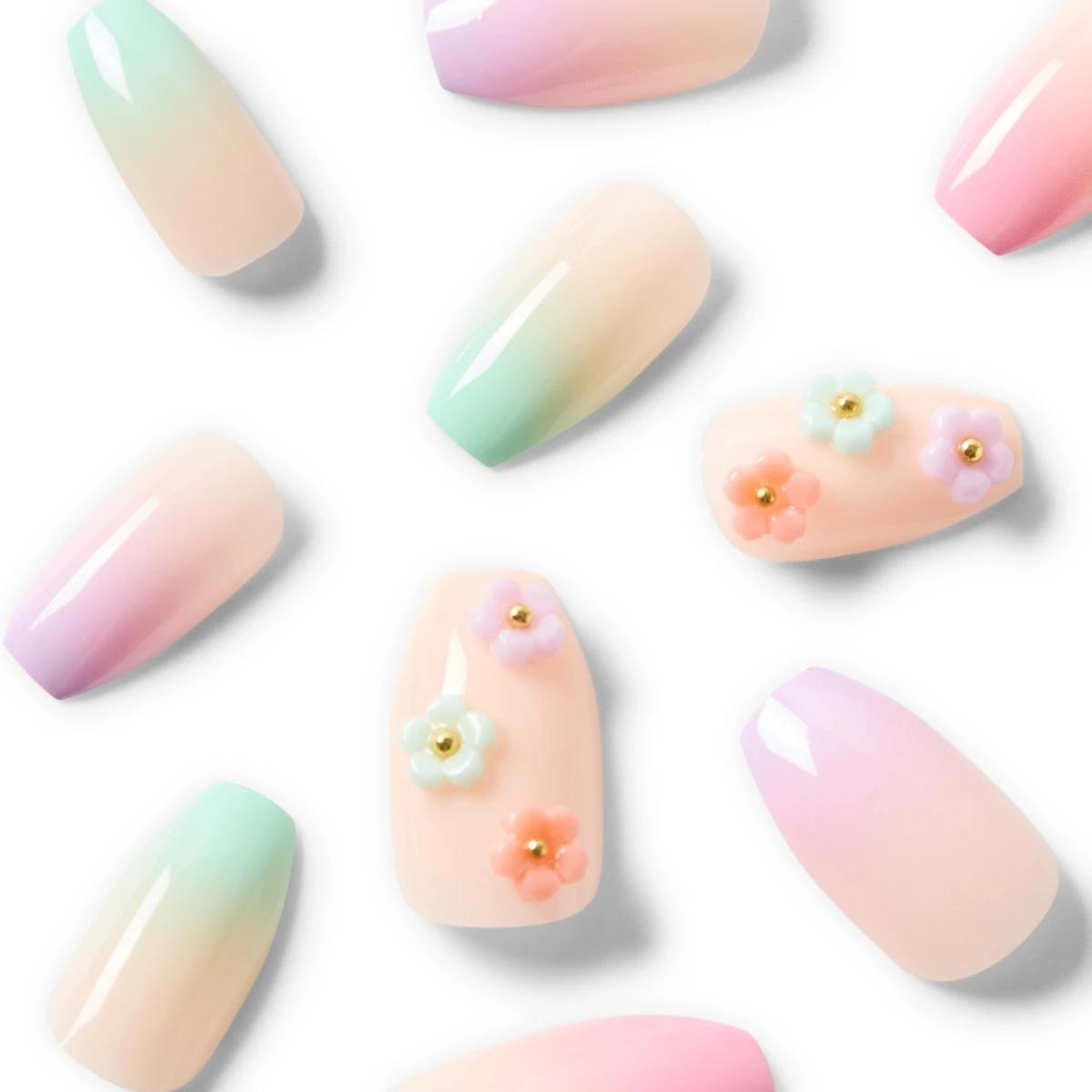 3 OXX Cosmetics 24 Pack Artificial Nails with Adhesive - Coffin Shape, Ombre 3D Floral, 3 of 5