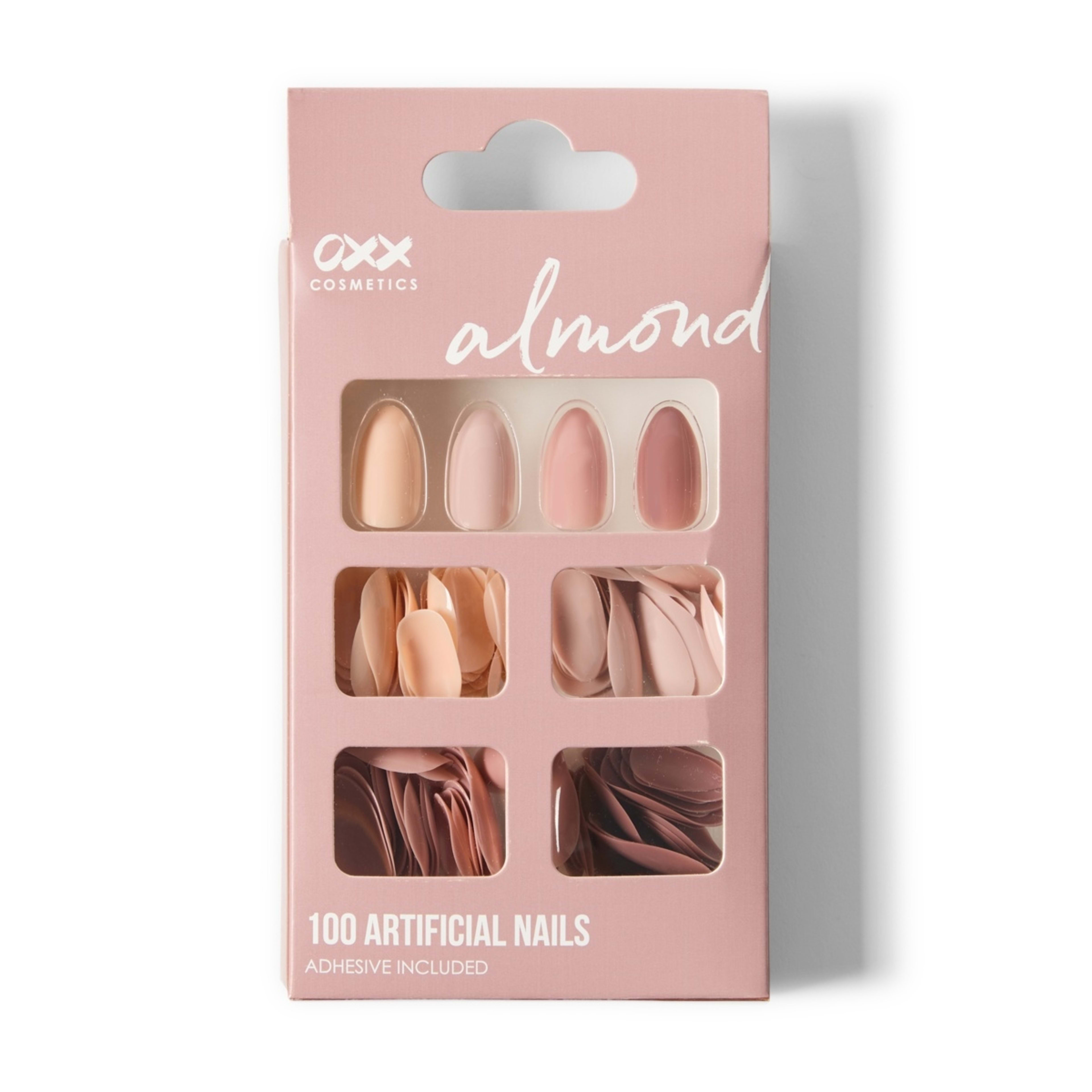 1 OXX Cosmetics 100 Pack Artificial Nails with Adhesive - Almond Shape, Nude, 1 of 5