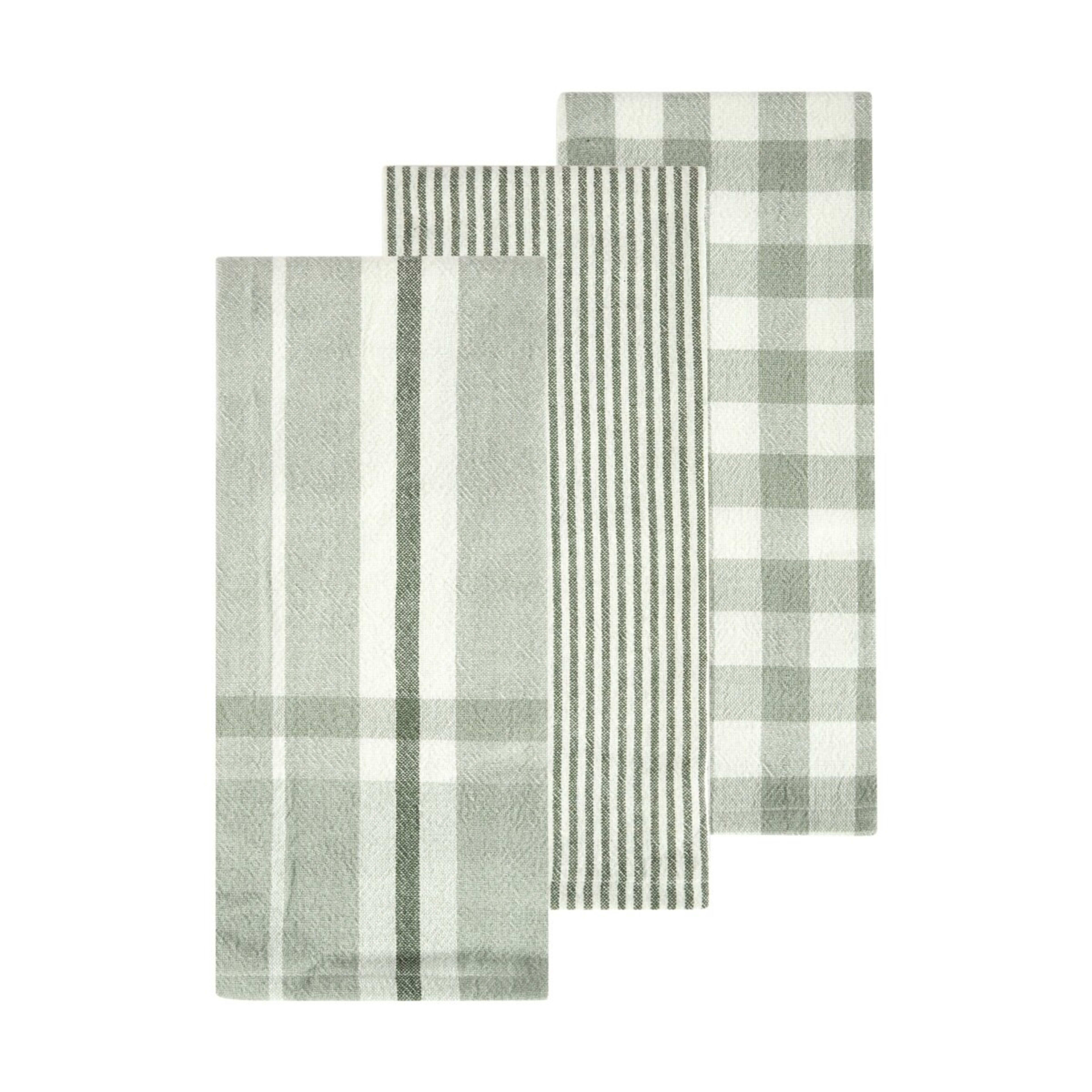 1 3 Pack Green Patterned Tea Towels