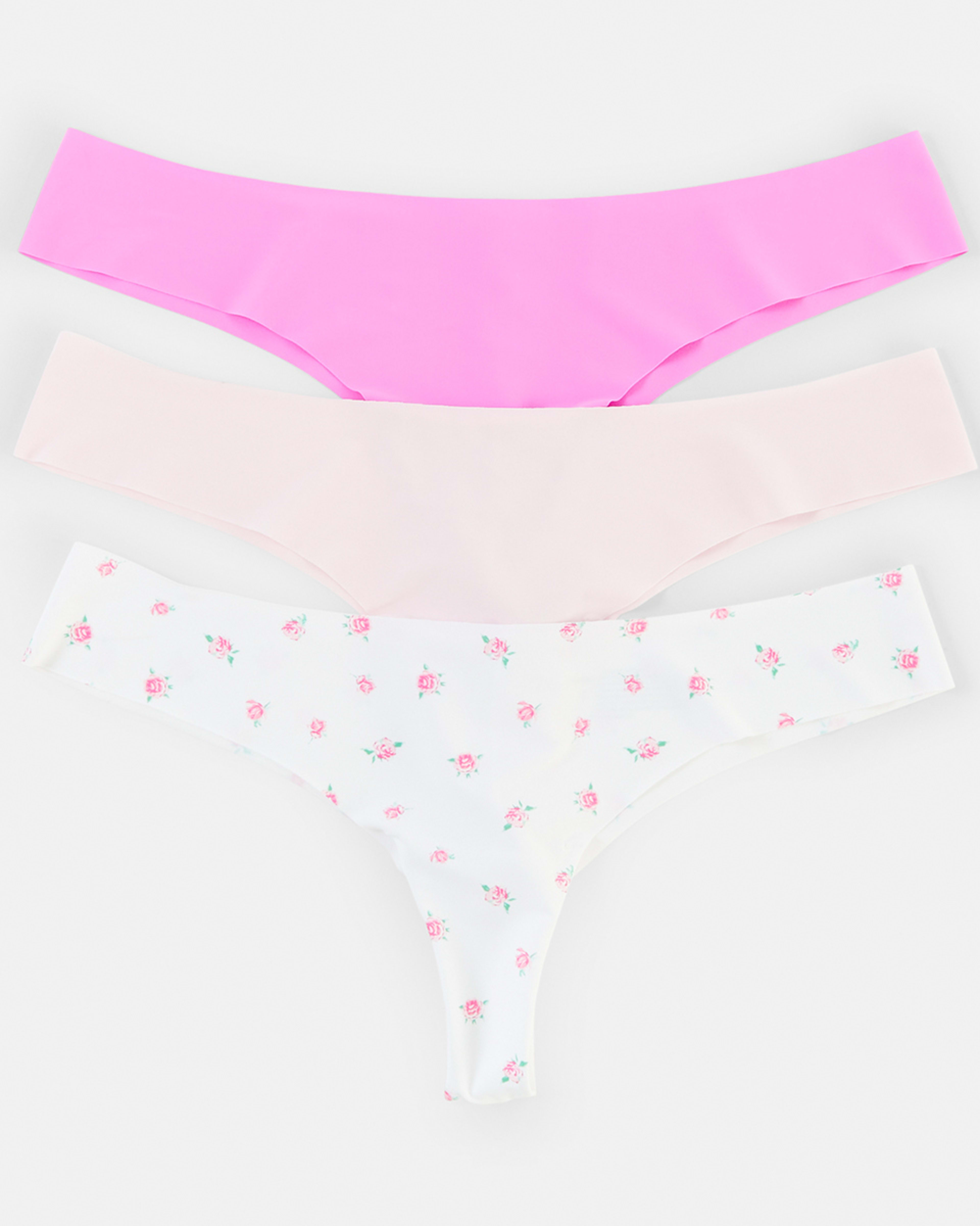 1 3 Pack No Show G-String Briefs Rose Ditsy, 1 of 8