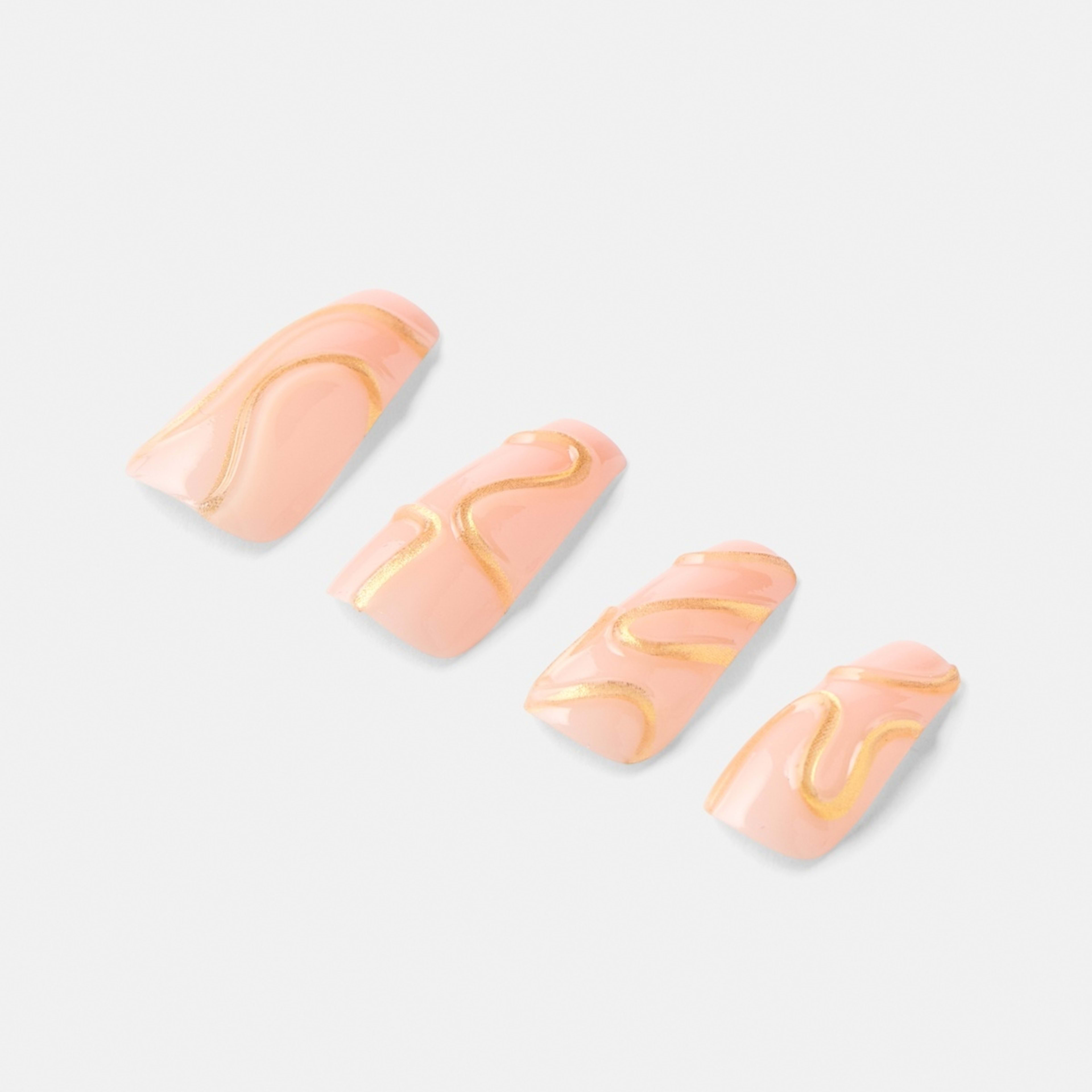 5 OXX Cosmetics 24 Pack Artificial Nails with Adhesive - Squareletto Shape, 3D Gold Swirl, 5 of 5