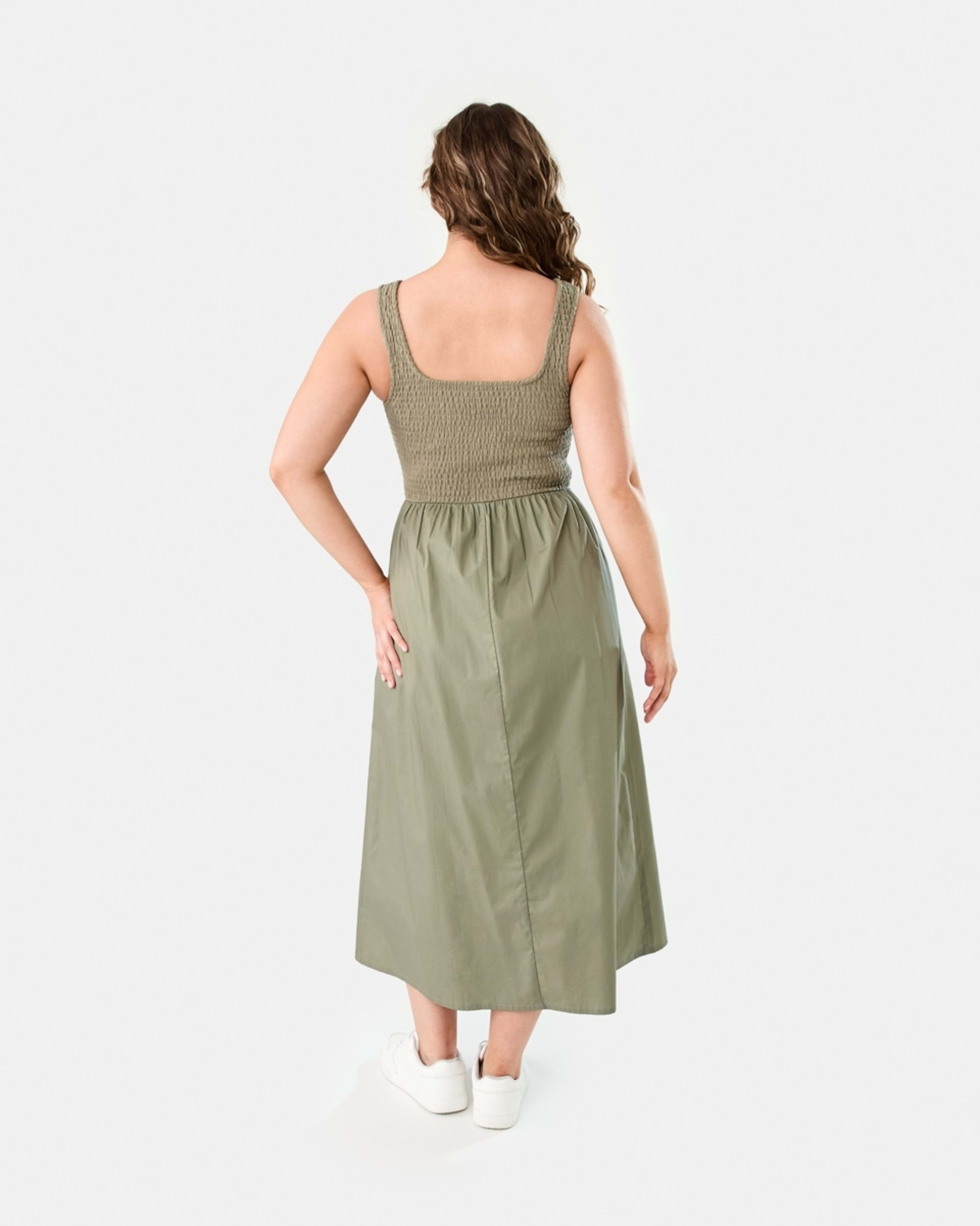 4 Sleeveless Shirred Knit Woven Midi Dress PAVEMENT GREY, 4 of 8