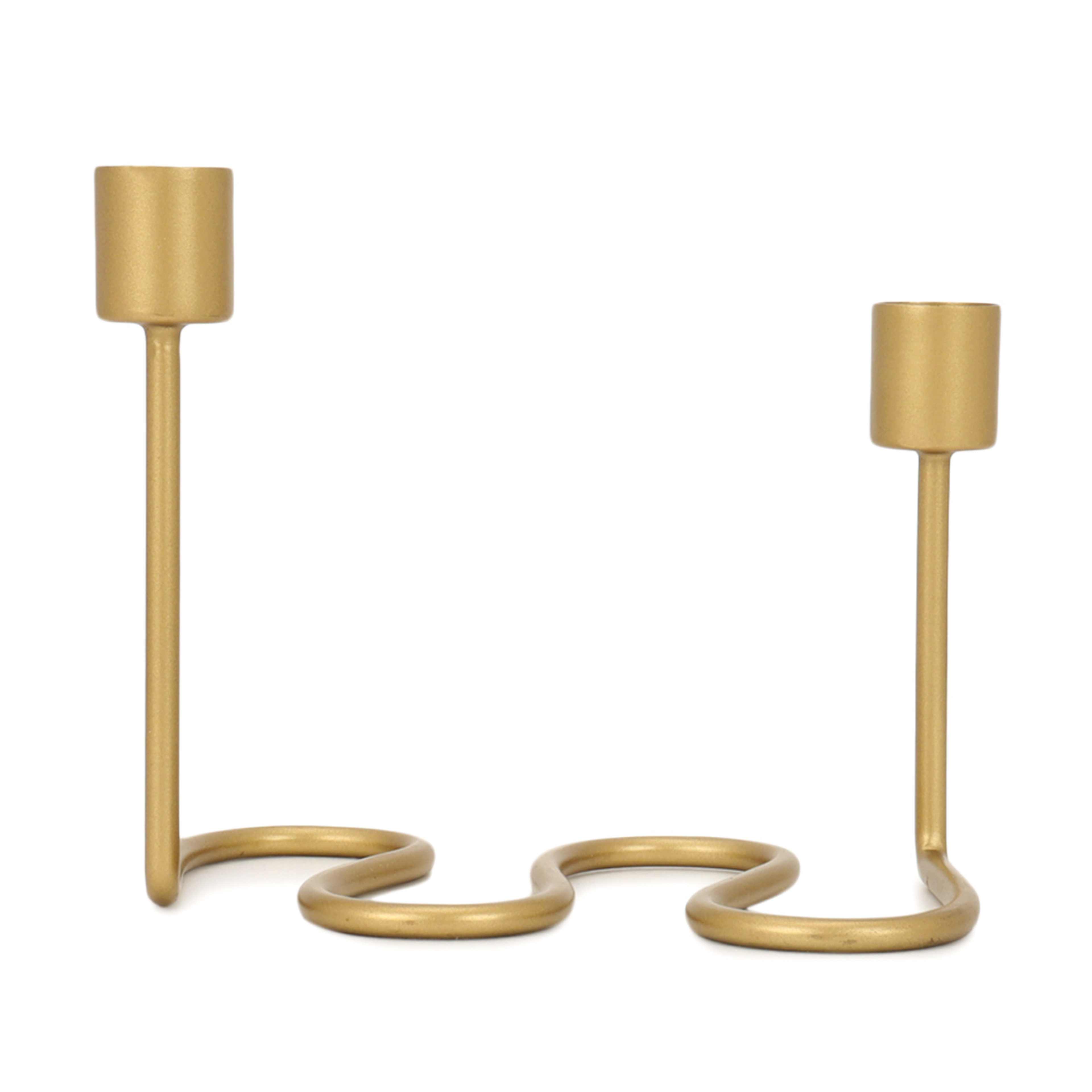 2 Wave Taper Candle Holder - Gold Look, 2 of 4