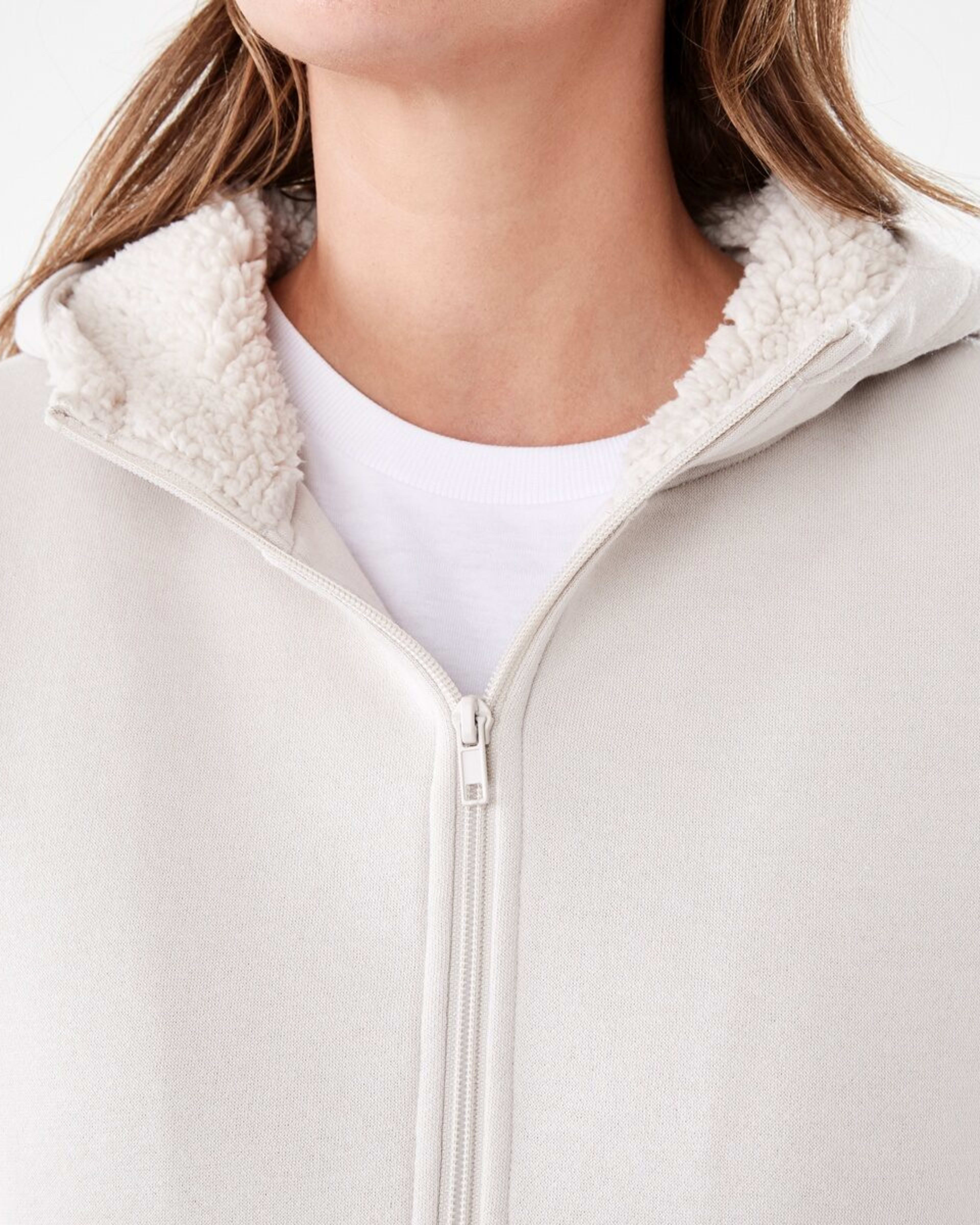 6 Long Sleeve Sherpa Zip Through Hoodie Nat Beige, 6 of 7