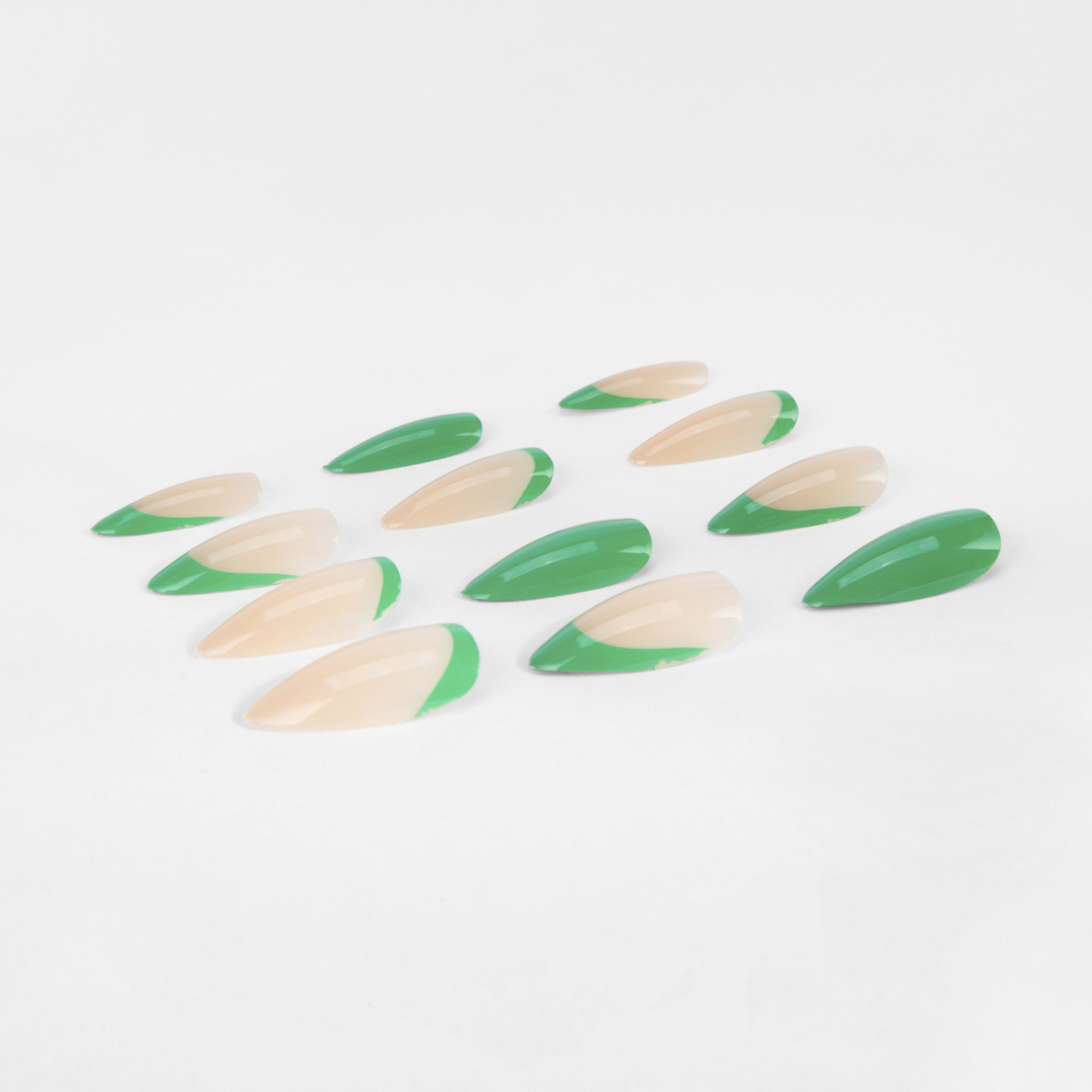 OXX Cosmetics 24 Pack False Nails with Adhesive Stiletto Shape, Green