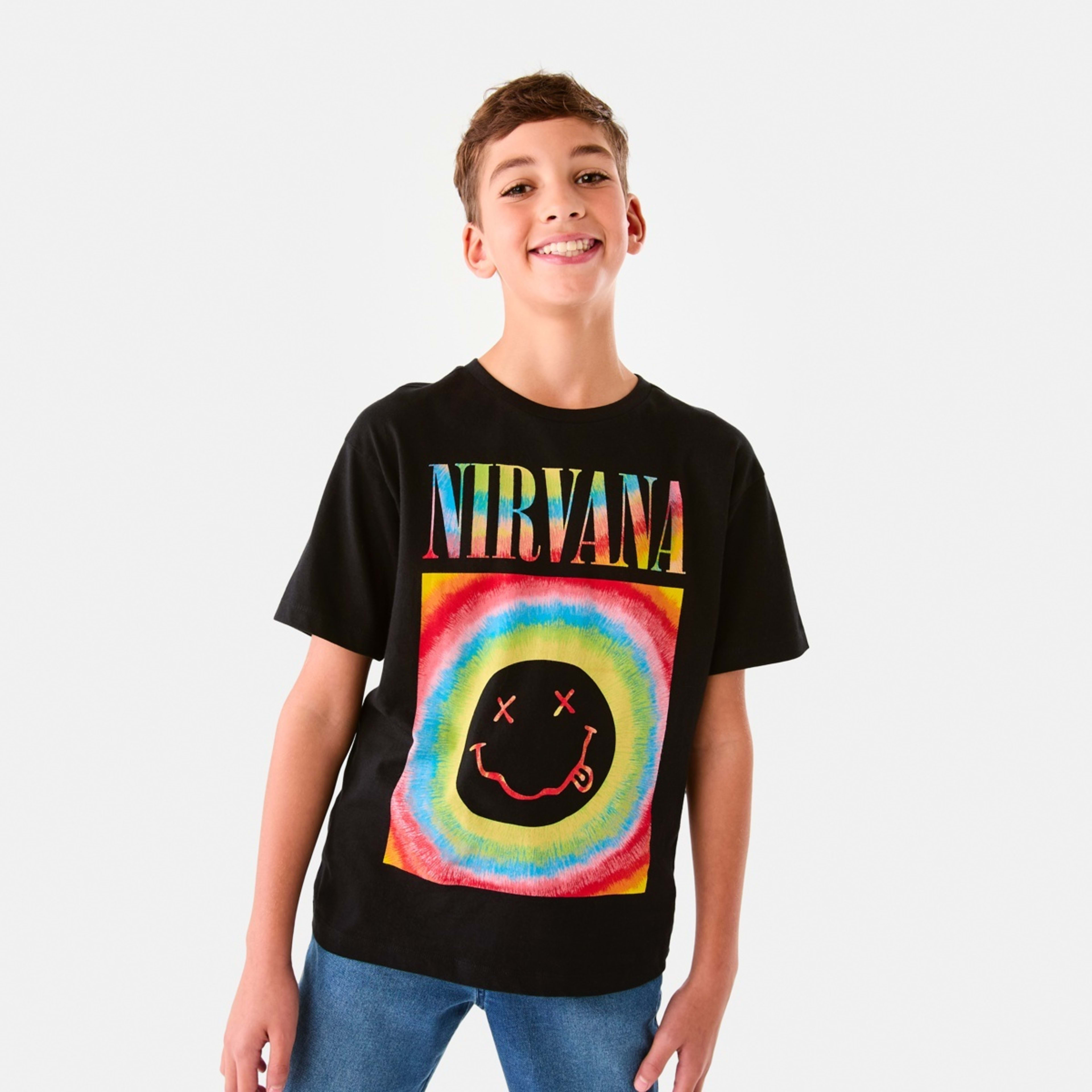 1 Nirvana License Short Sleeve T-shirt Nirvana Smiley Black, 1 of 8