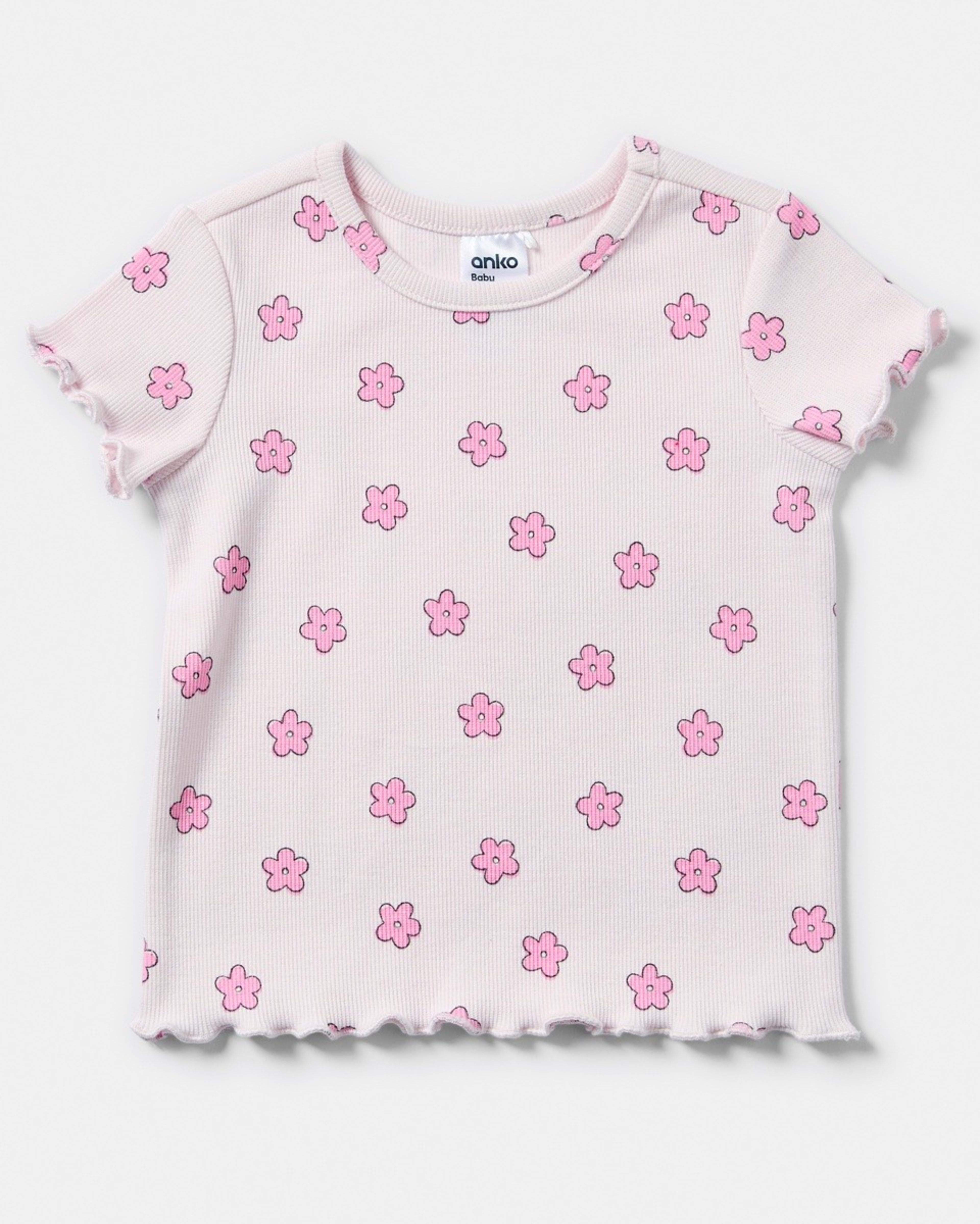5 3 Pack Short Sleeve Ribbed T-shirt PINK DAISIES, 5 of 8