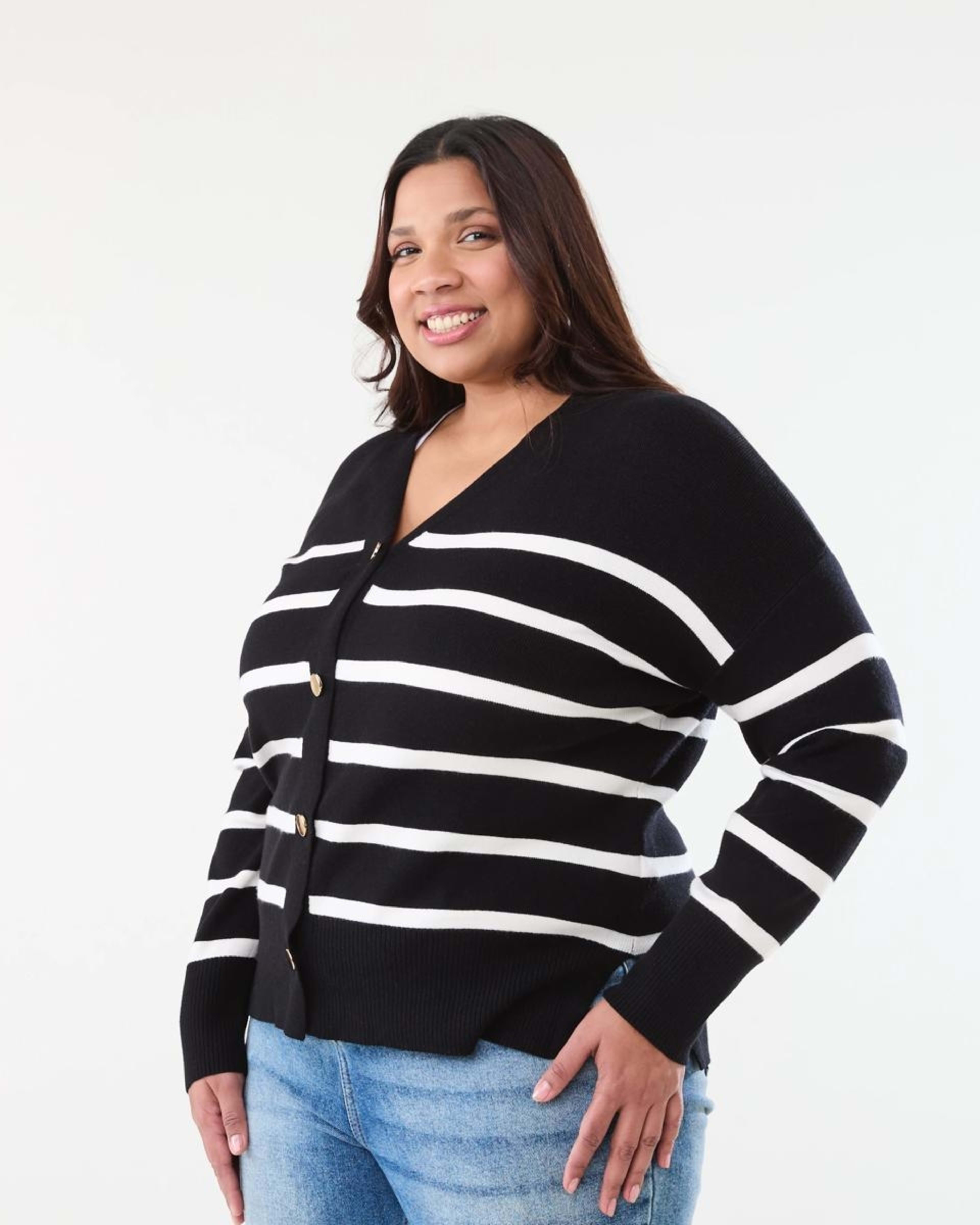 2 Curve Stripe Cardigan BLACK AND WHITE STRIPE, 2 of 5