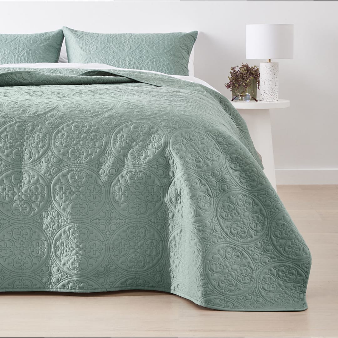 Aria Quilted Coverlet Queen/King Bed, Sage Kmart