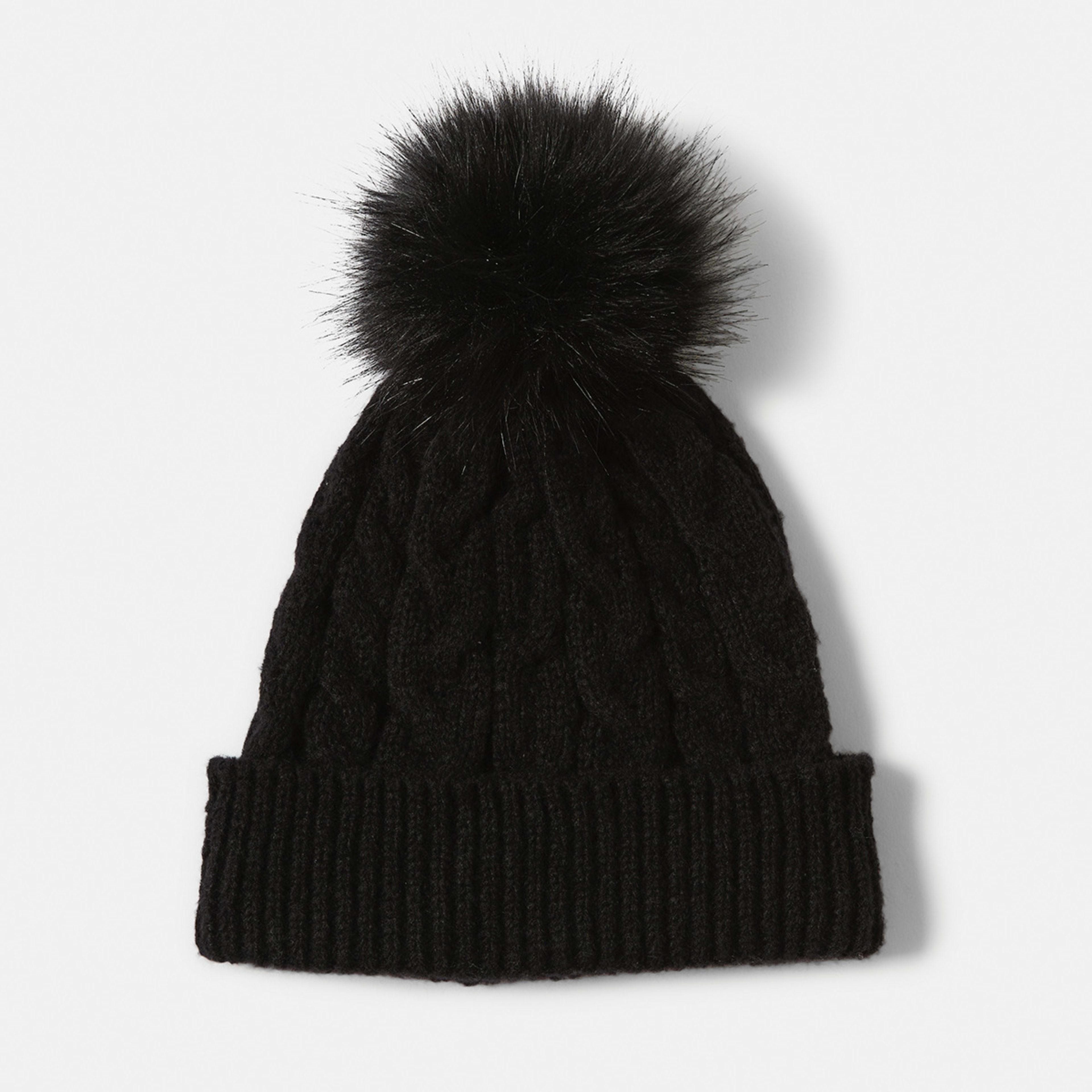 1 Cable Pom Pom Beanie Black, 1 of 5