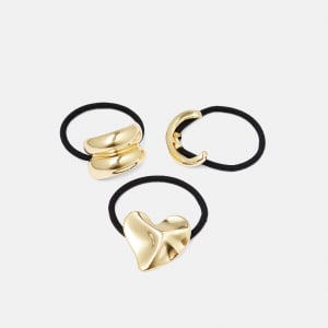 3 Pack Metal Heart Hair Ties - Gold Tone and B