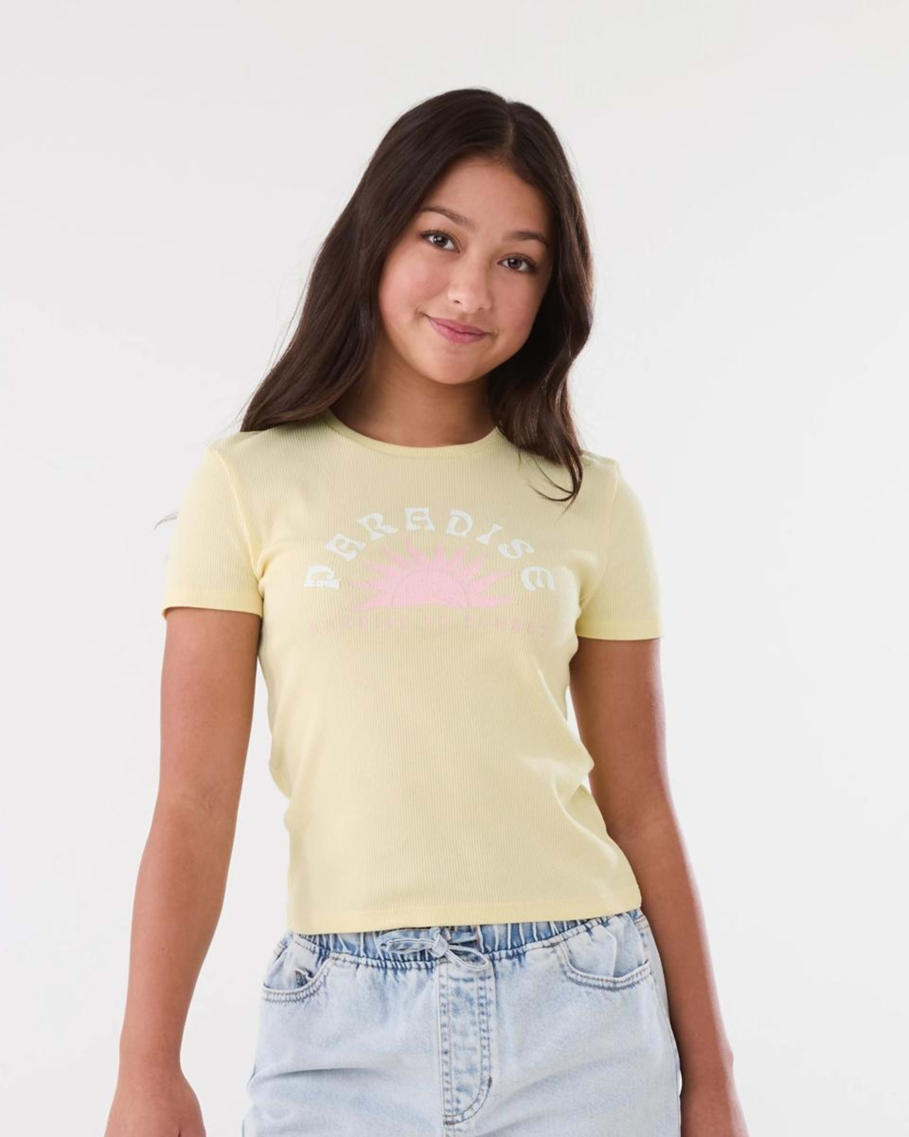 1 Short Sleeve Rib Top PARADISE SUN BUTTER CREAM