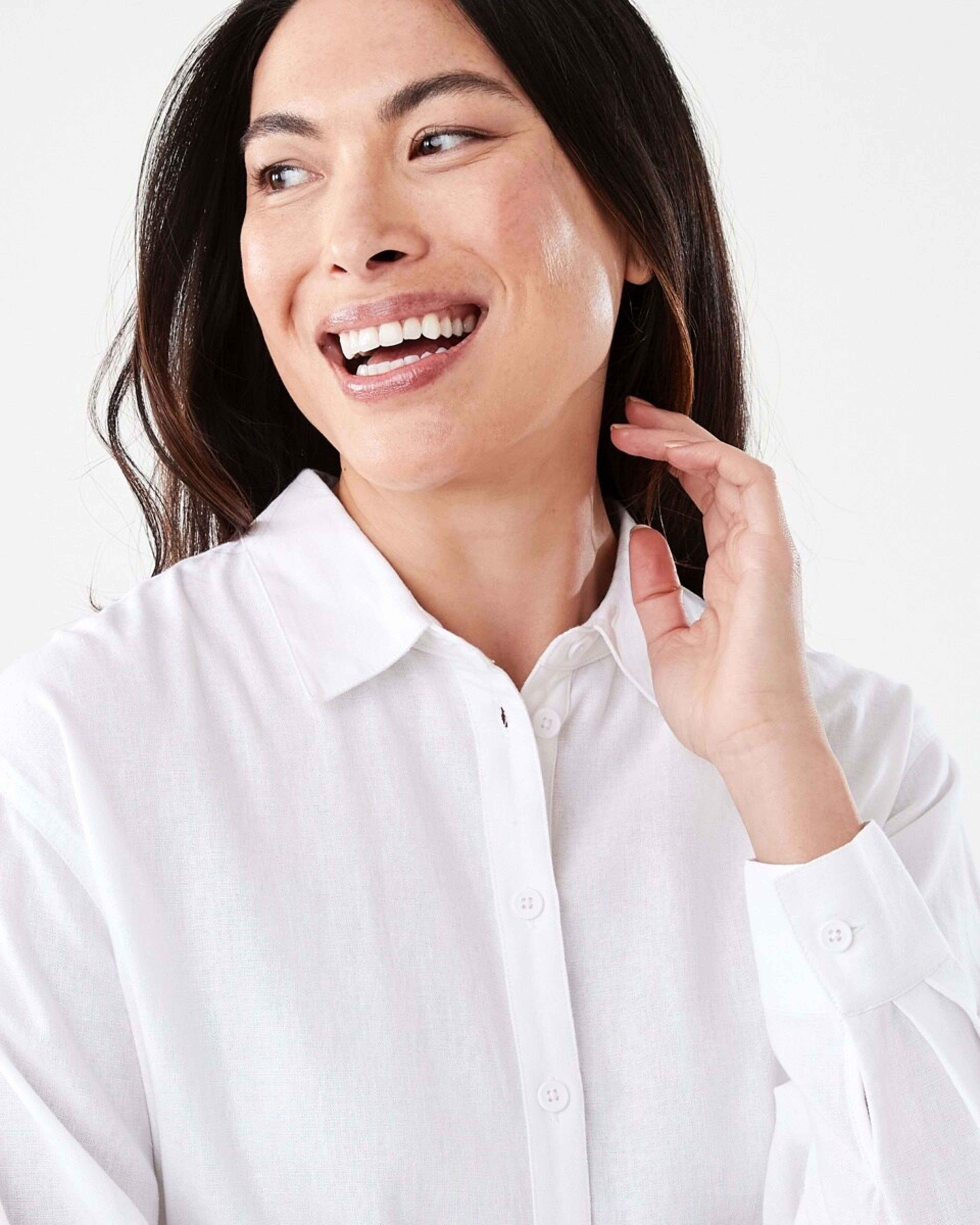 4 Long Sleeve Linen Blend Shirt WHITE, 4 of 6