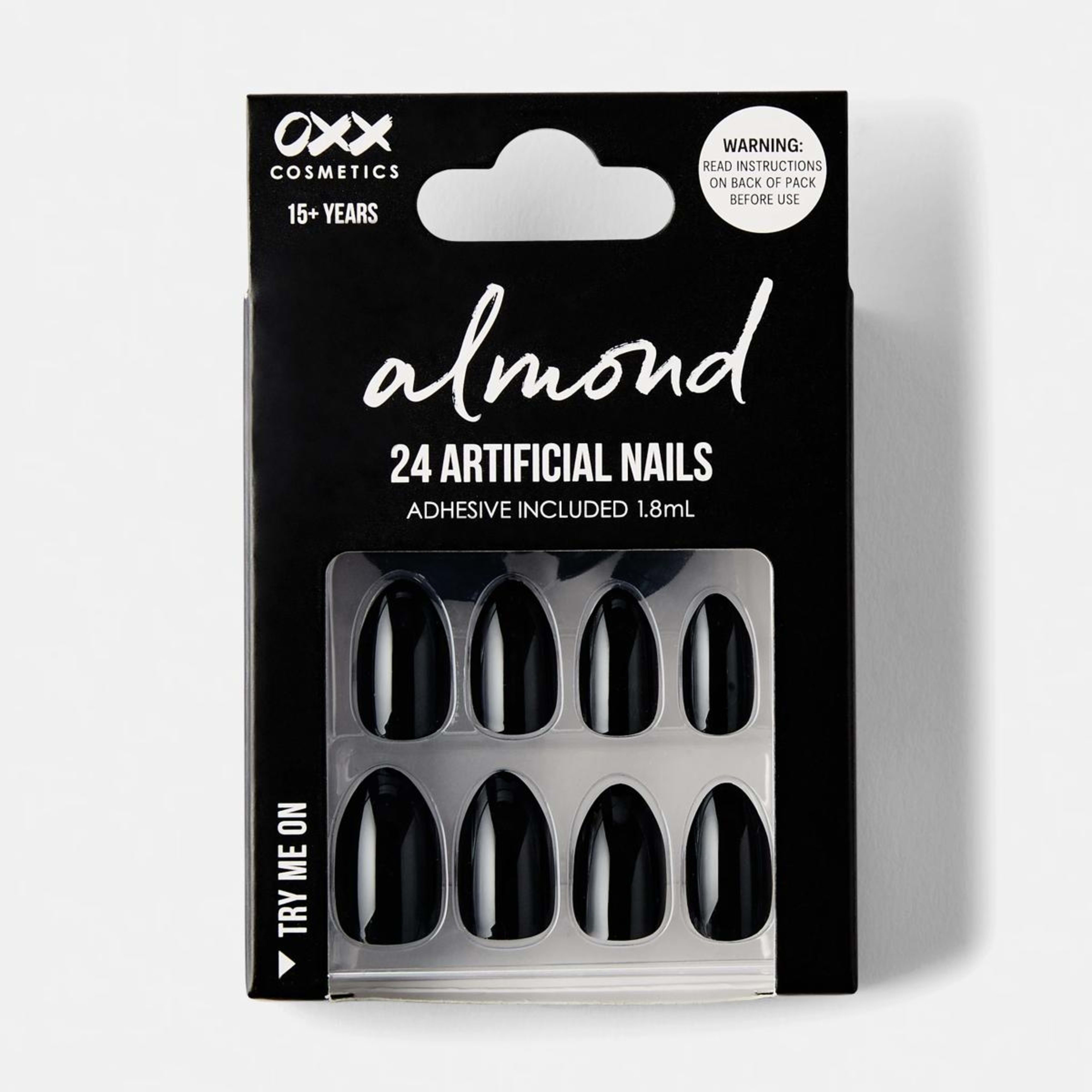 1 OXX Cosmetics 24 Pack Artificial Nails with Adhesive - Almond Shape, Black