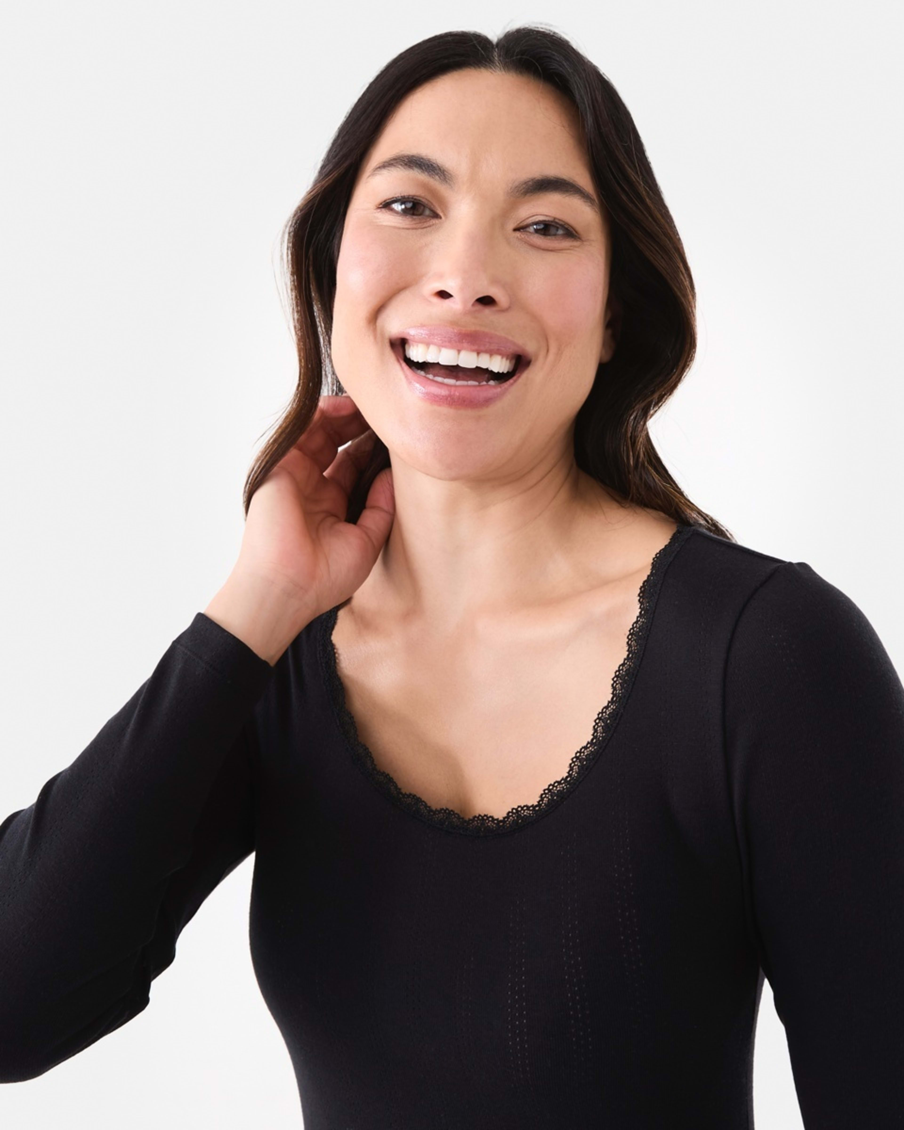 5 Pointelle Long Sleeve Top Black, 5 of 6