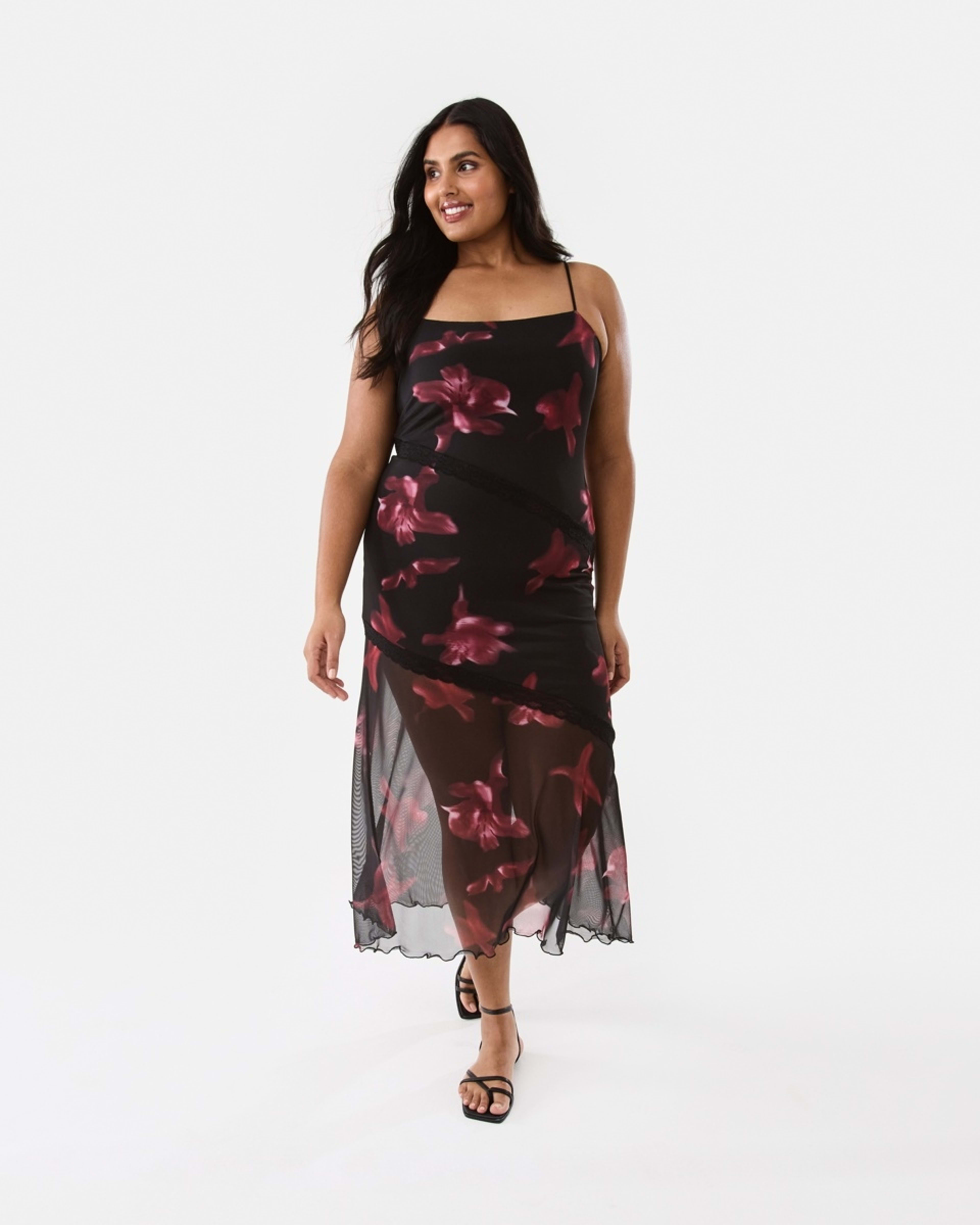 3 Sleeveless Asymmetric Mesh Maxi Dress Abst Flrl, 3 of 10