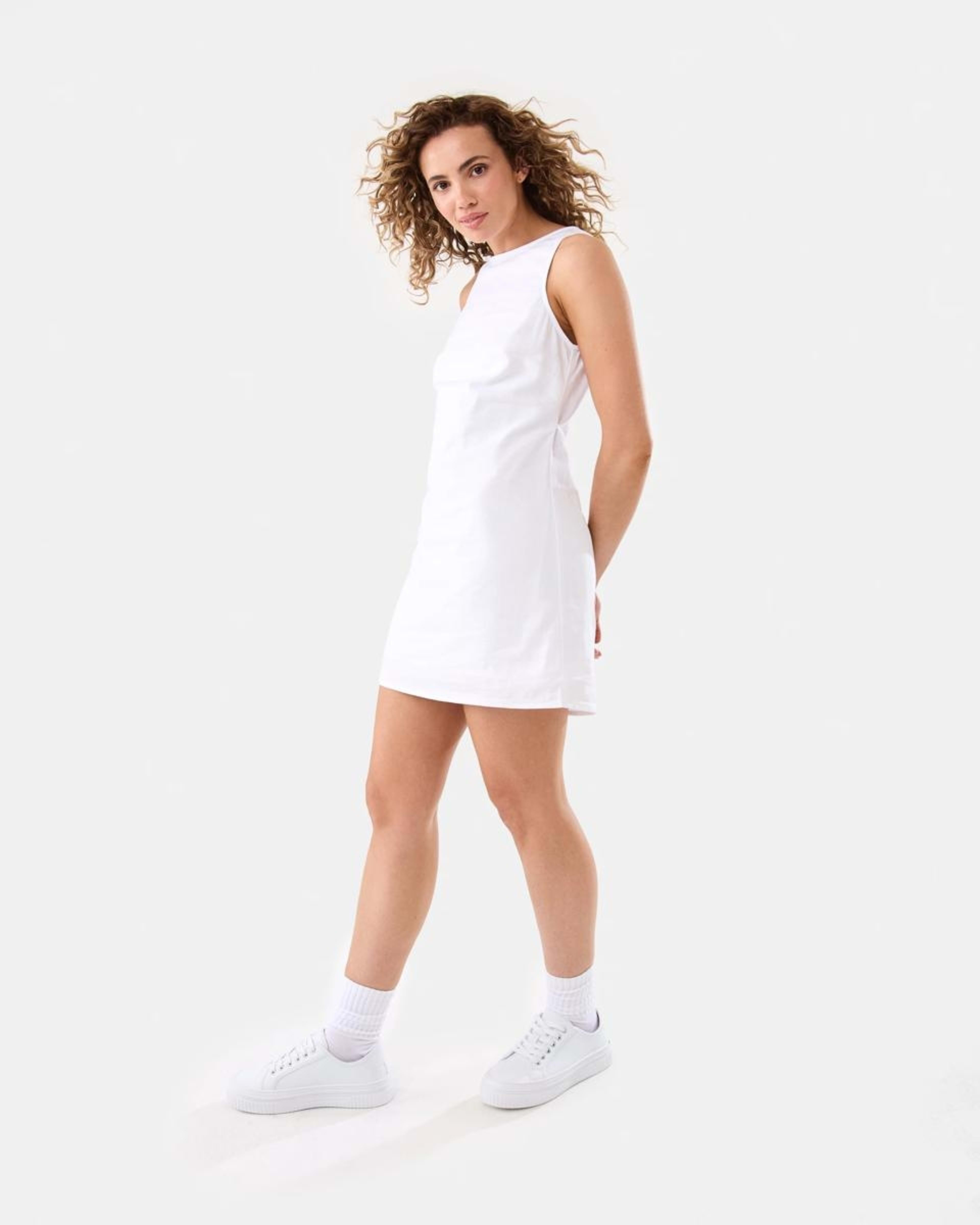 5 Sleeveless Boat Neck Linen Blend Mini Dress WHITE, 5 of 9