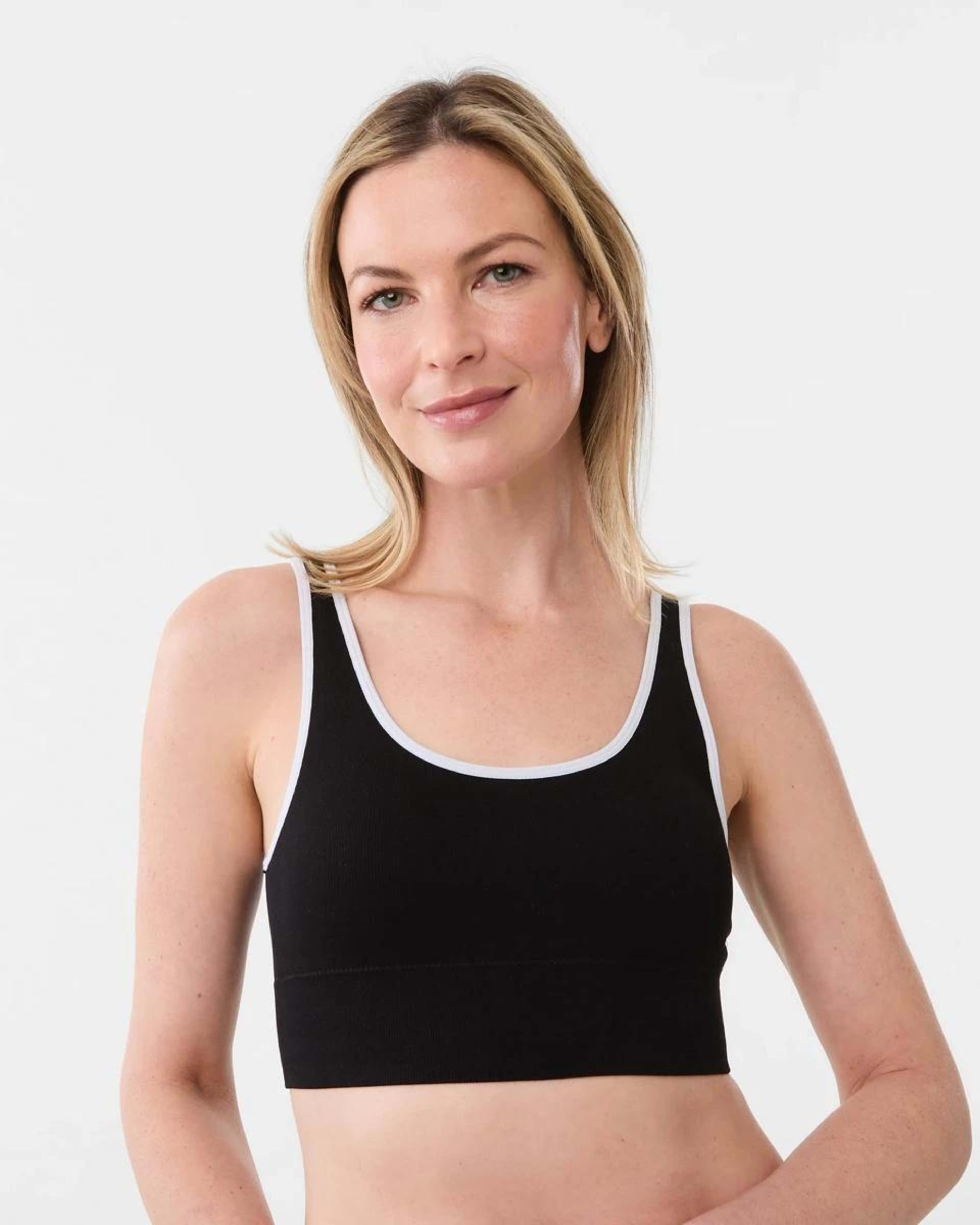 4 2 Pack Wirefree Seamfree Trim Crop Top WHITE, BLACK, 4 of 9
