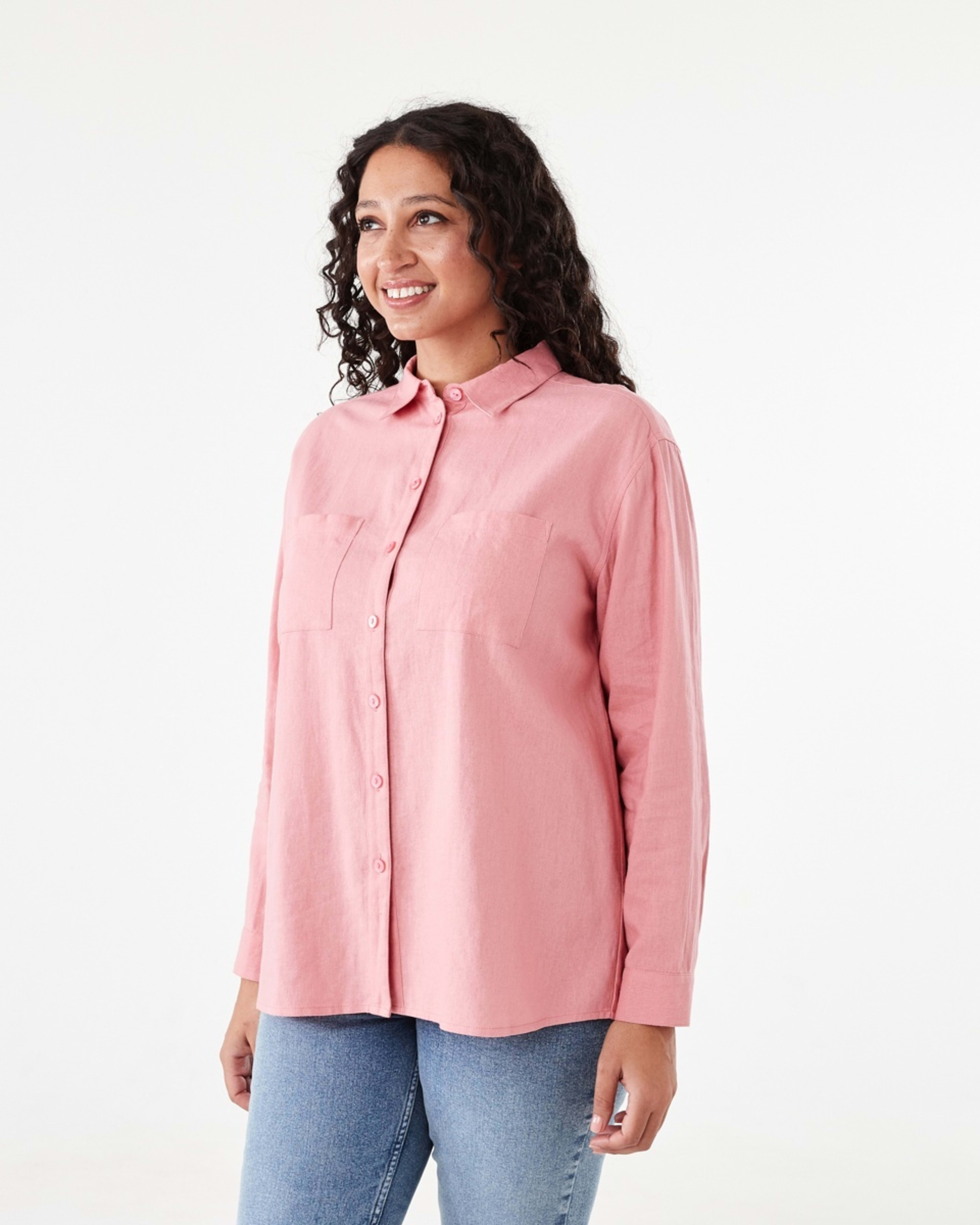 2 Long Sleeve Linen Blend Shirt Pink Wash, 2 of 7