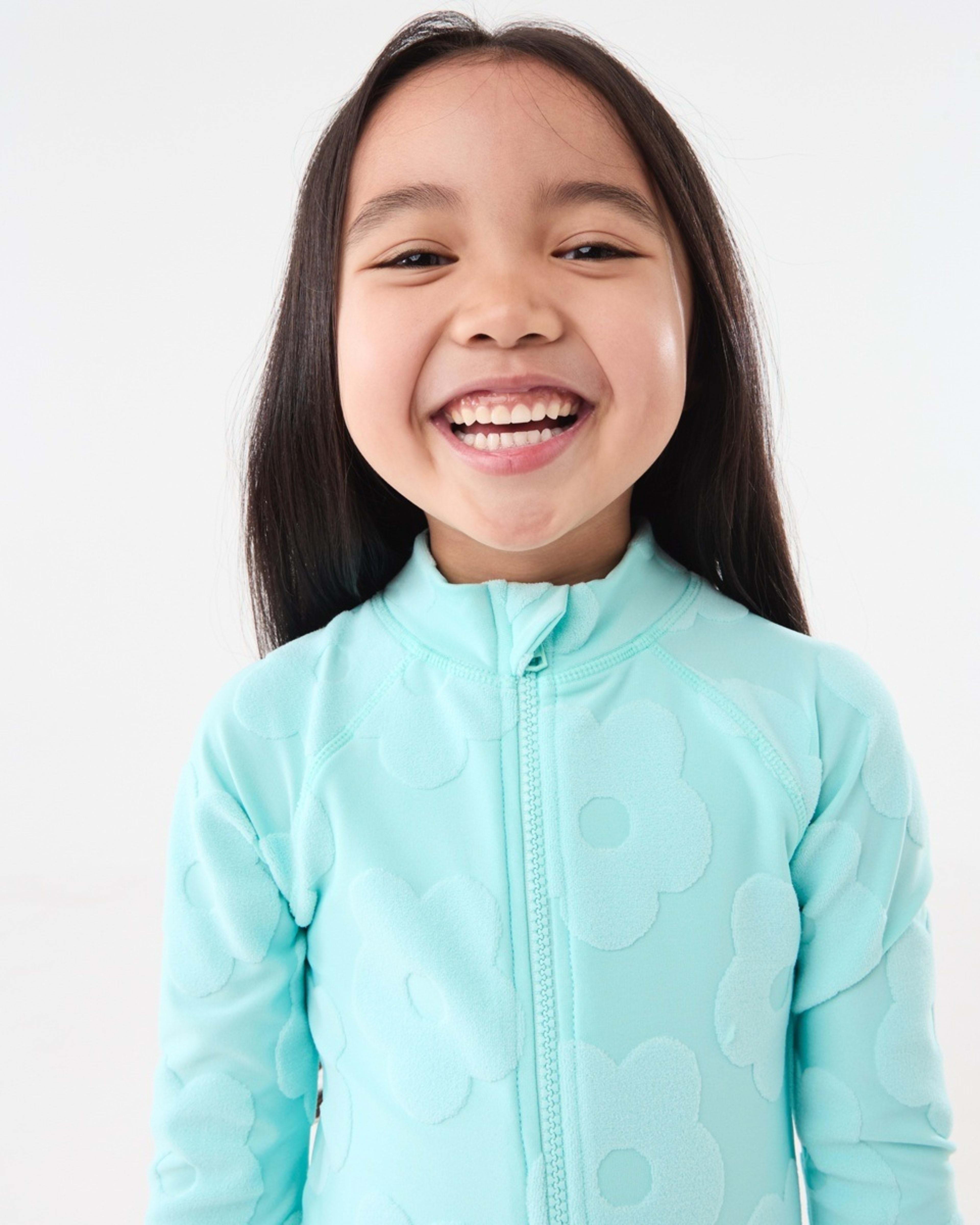 2 Long Sleeve One Piece Swimsuit Daisy Terry Pastel Turquoise, 2 of 5