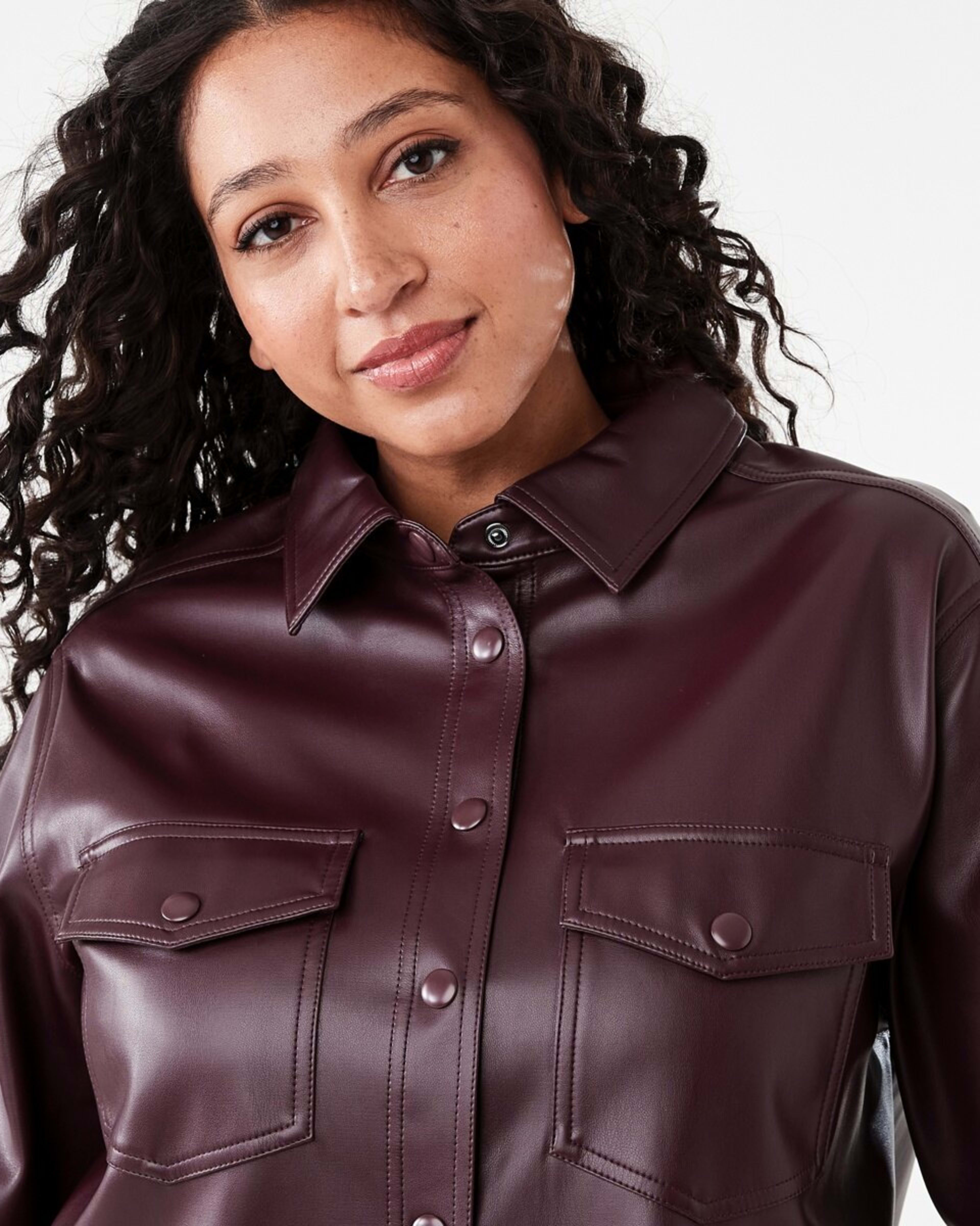 5 Long Sleeve Faux Leather Shirt Mulberry, 5 of 8