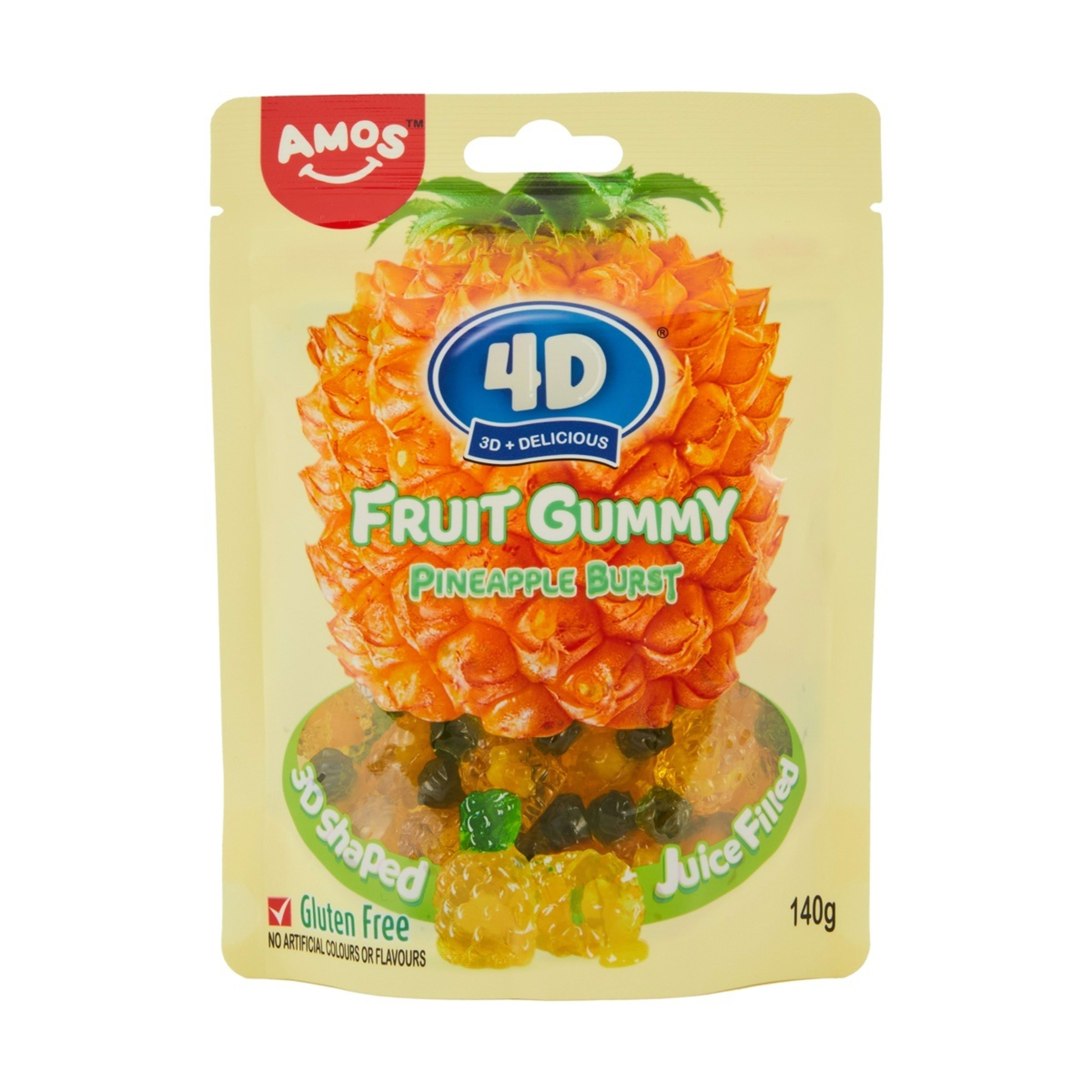 1 Amos 4D Pineapple Burst Fruit Gummy 140g, 1 of 3