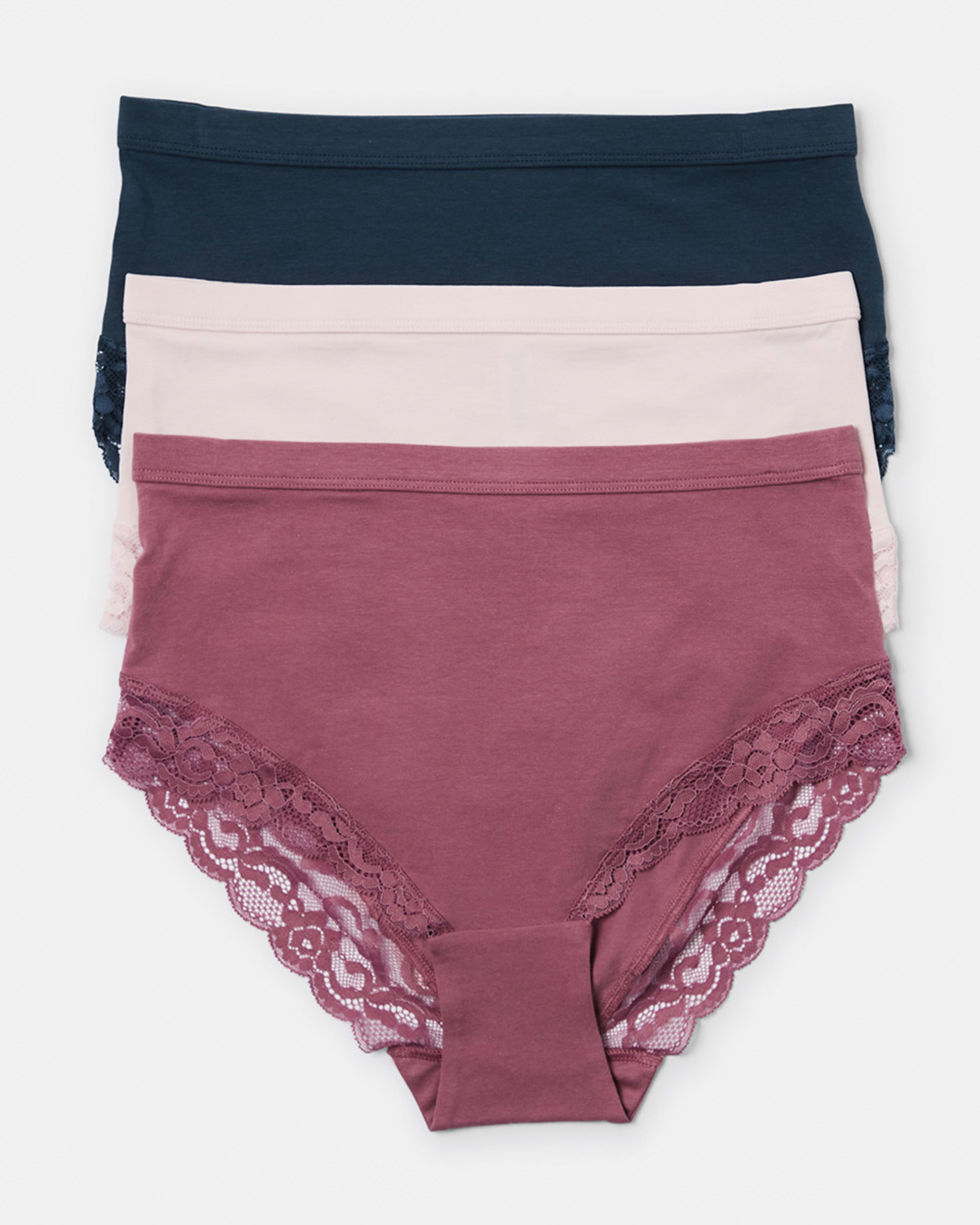 3 Pack Cotton Stretch Lace Trim Full Briefs Kmart