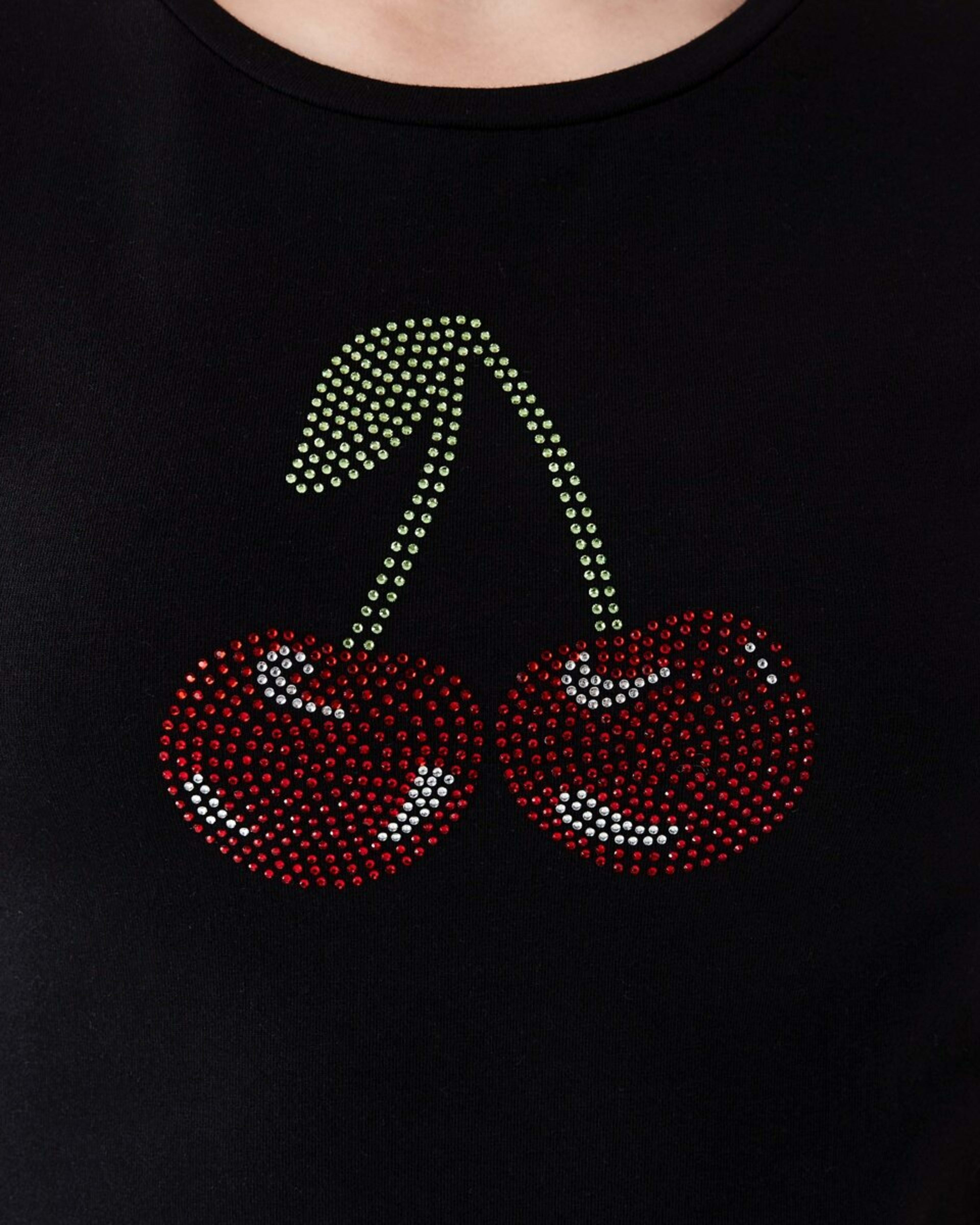 4 Short Sleeve Embellished T-shirt DIAMONTE CHERRIES BLACK, 4 of 6