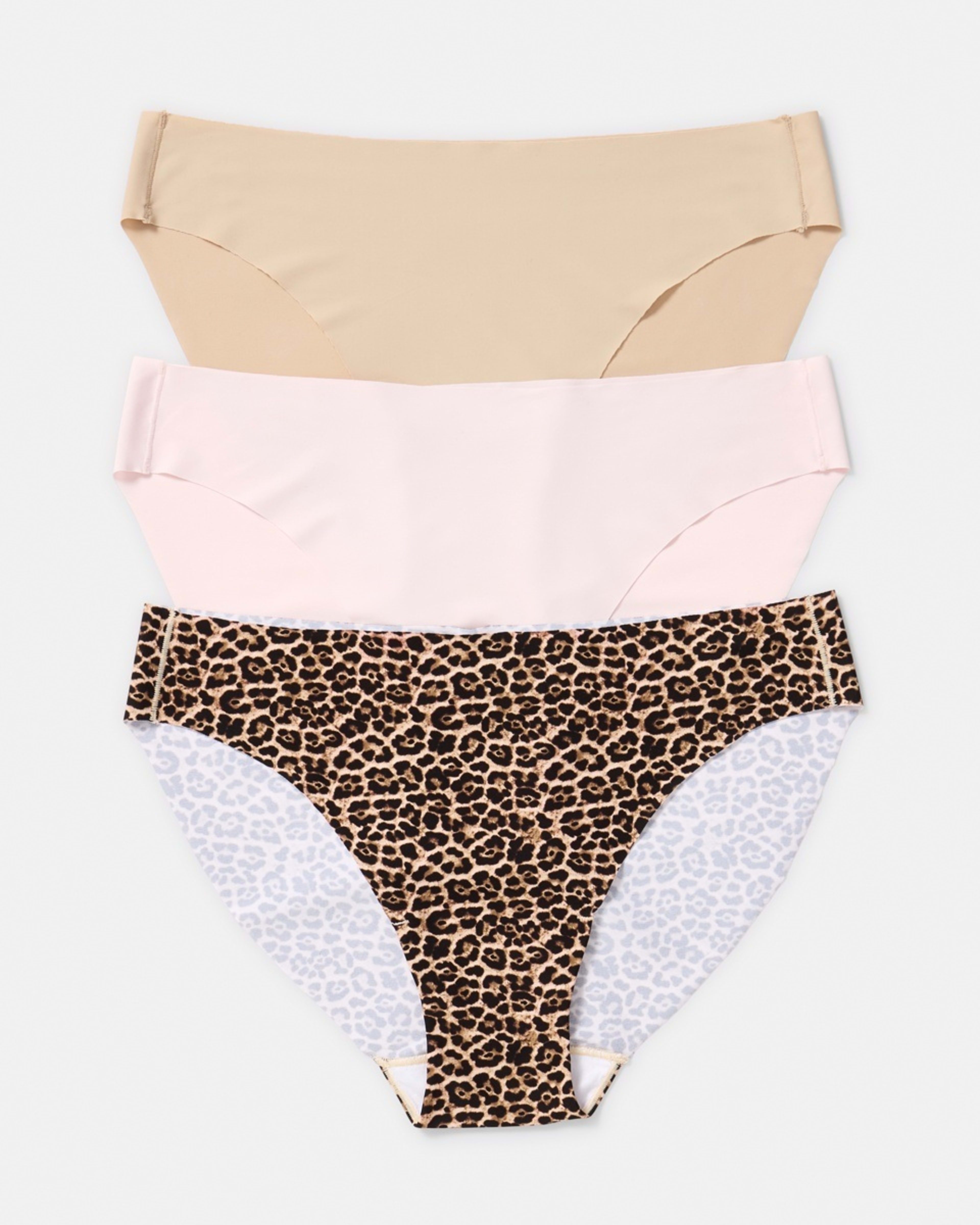 1 3 Pack No Show Bikini Briefs LEOPARD, PINK CHALK, LIGHT FAWN, 1 of 8