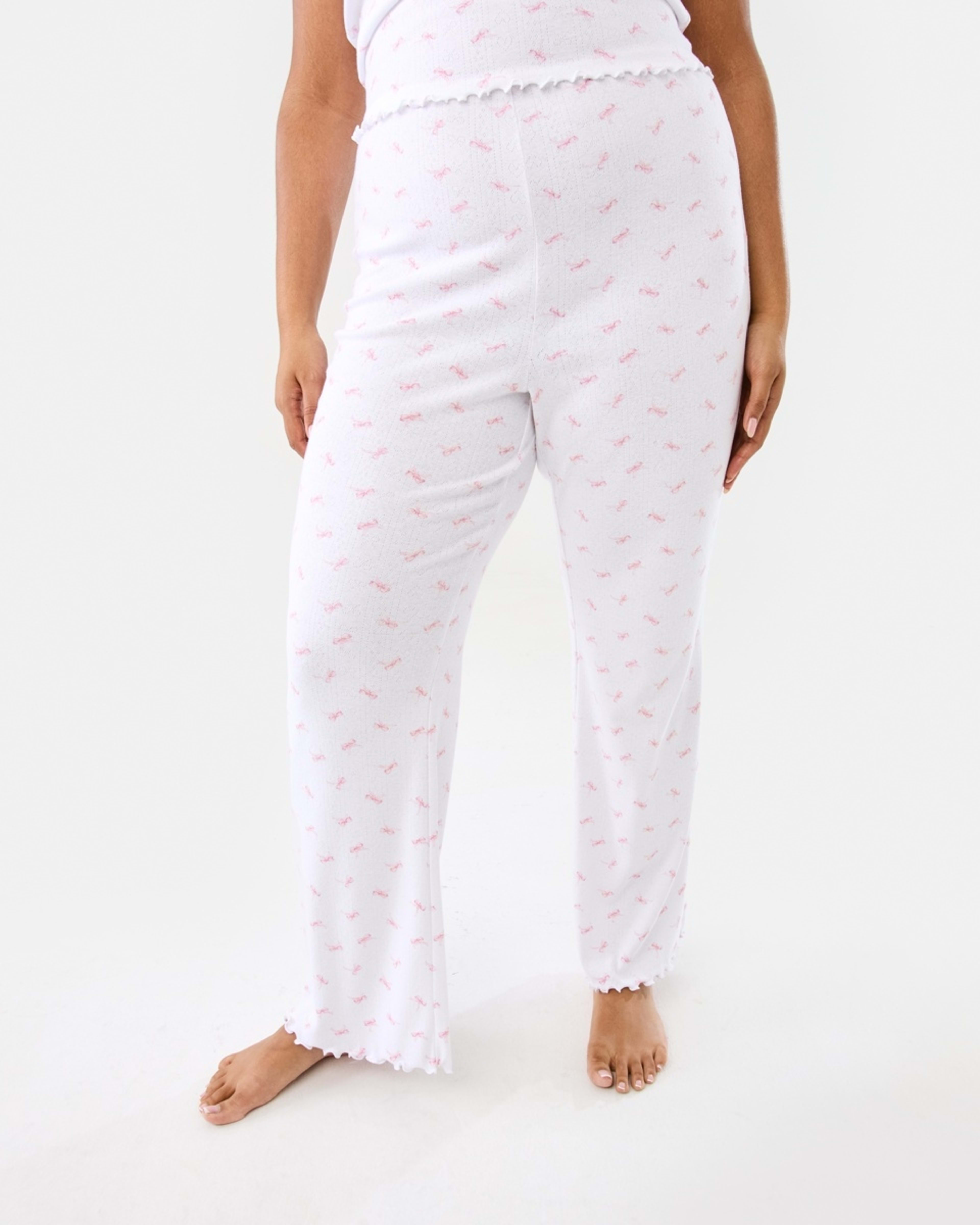 3 Pointelle Flared Pants Pink Bows, 3 of 8
