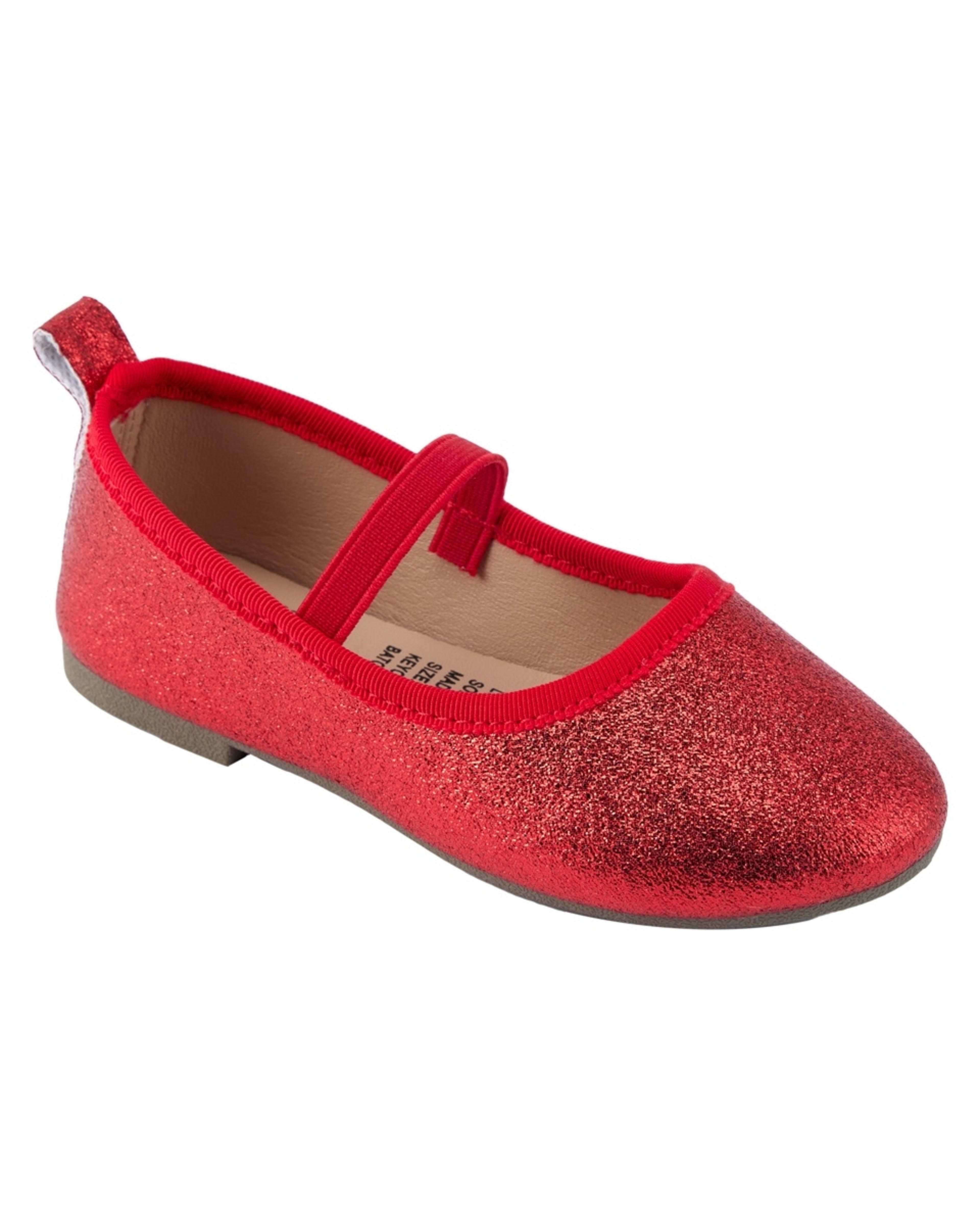 1 Junior Glitter Flats Red