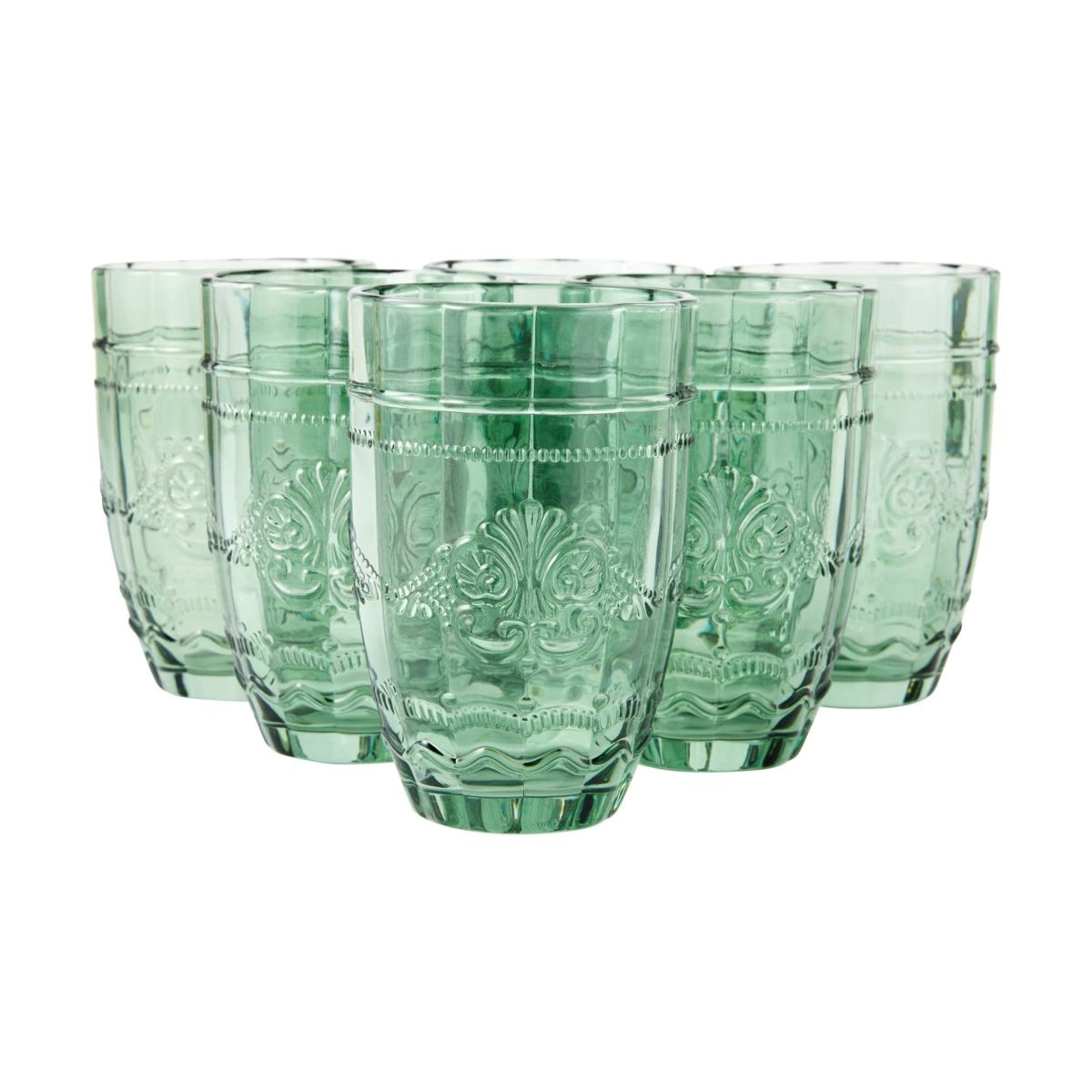 1 6 Green Ornate Highball Glasses