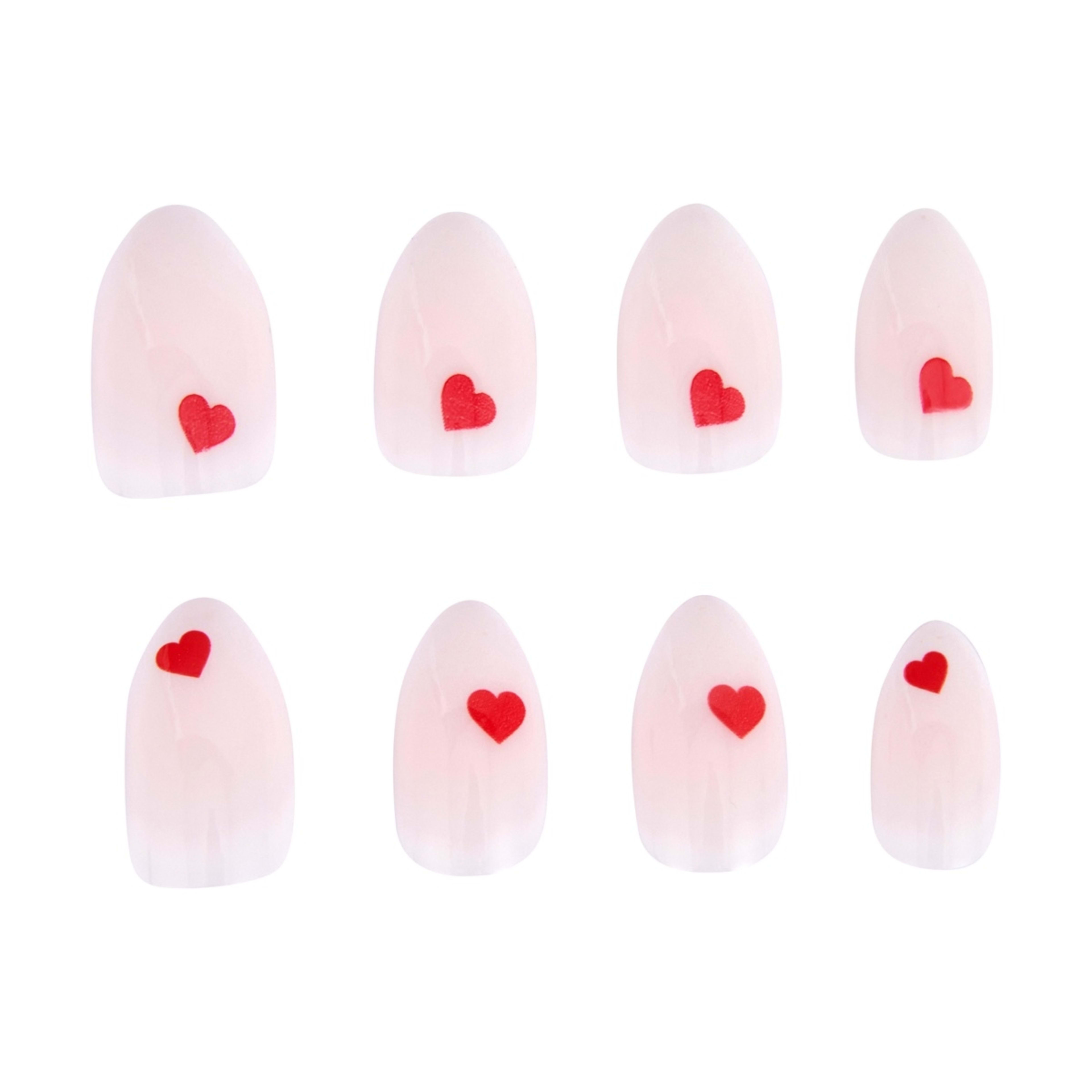 5 OXX Cosmetics 24 Pack Artificial Nails with Adhesive - Almond Shape, Milky White Hearts, 5 of 5