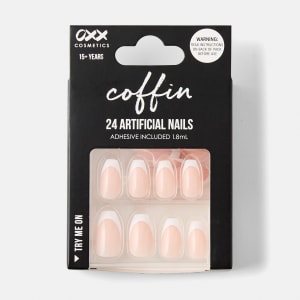 OXX Cosmetics 24 Pack Artificial Nails with Adhesive - Coffin Shape, French Tip