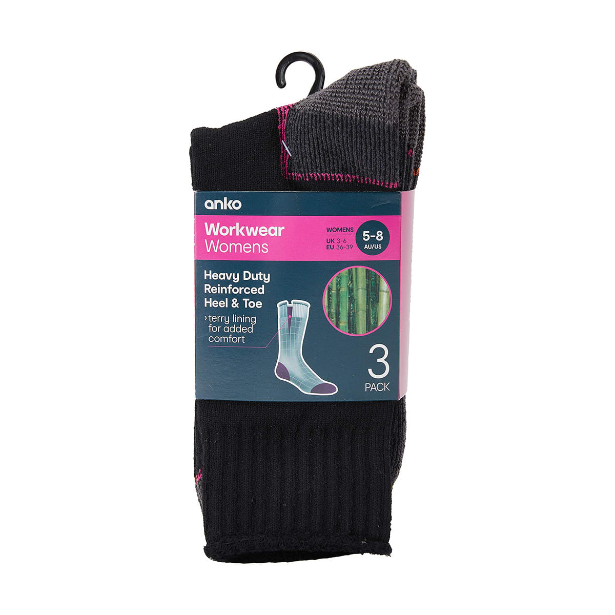 3 Pack Workwear Bamboo Crew Socks Kmart