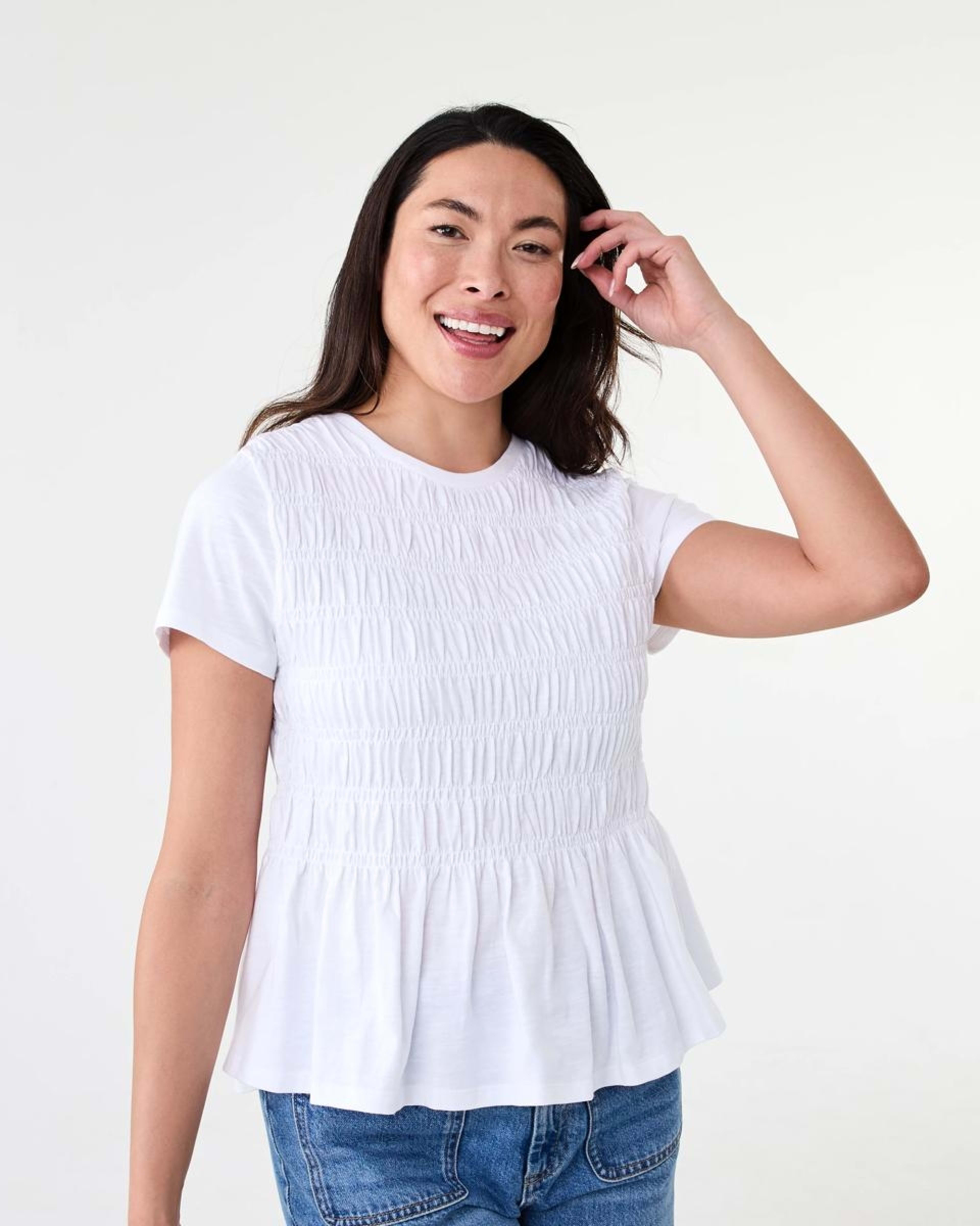 1 Short Sleeve Shirred Top White, 1 of 6