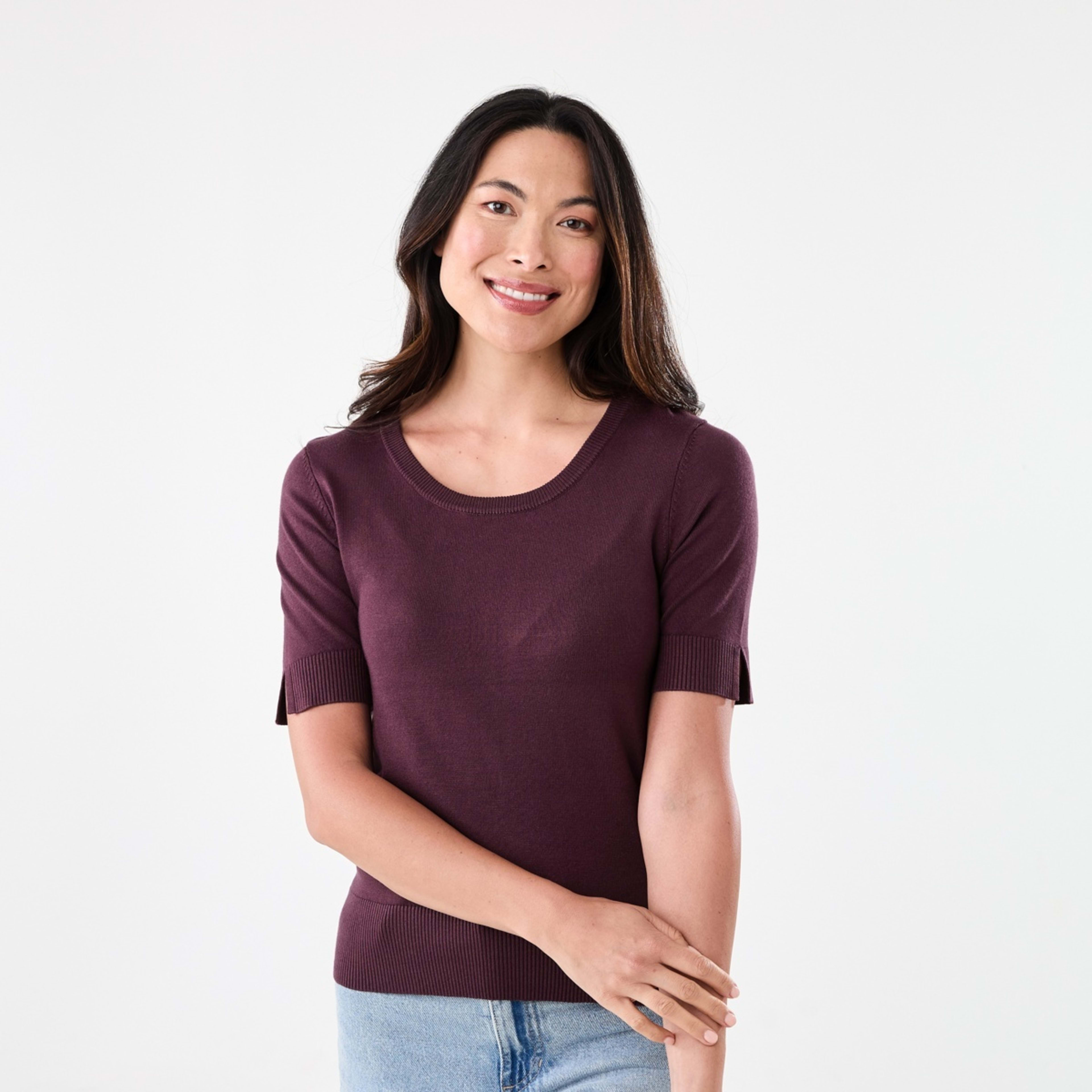 1 Short Elbow Sleeve Crew Neck Top Mulberry, 1 of 6