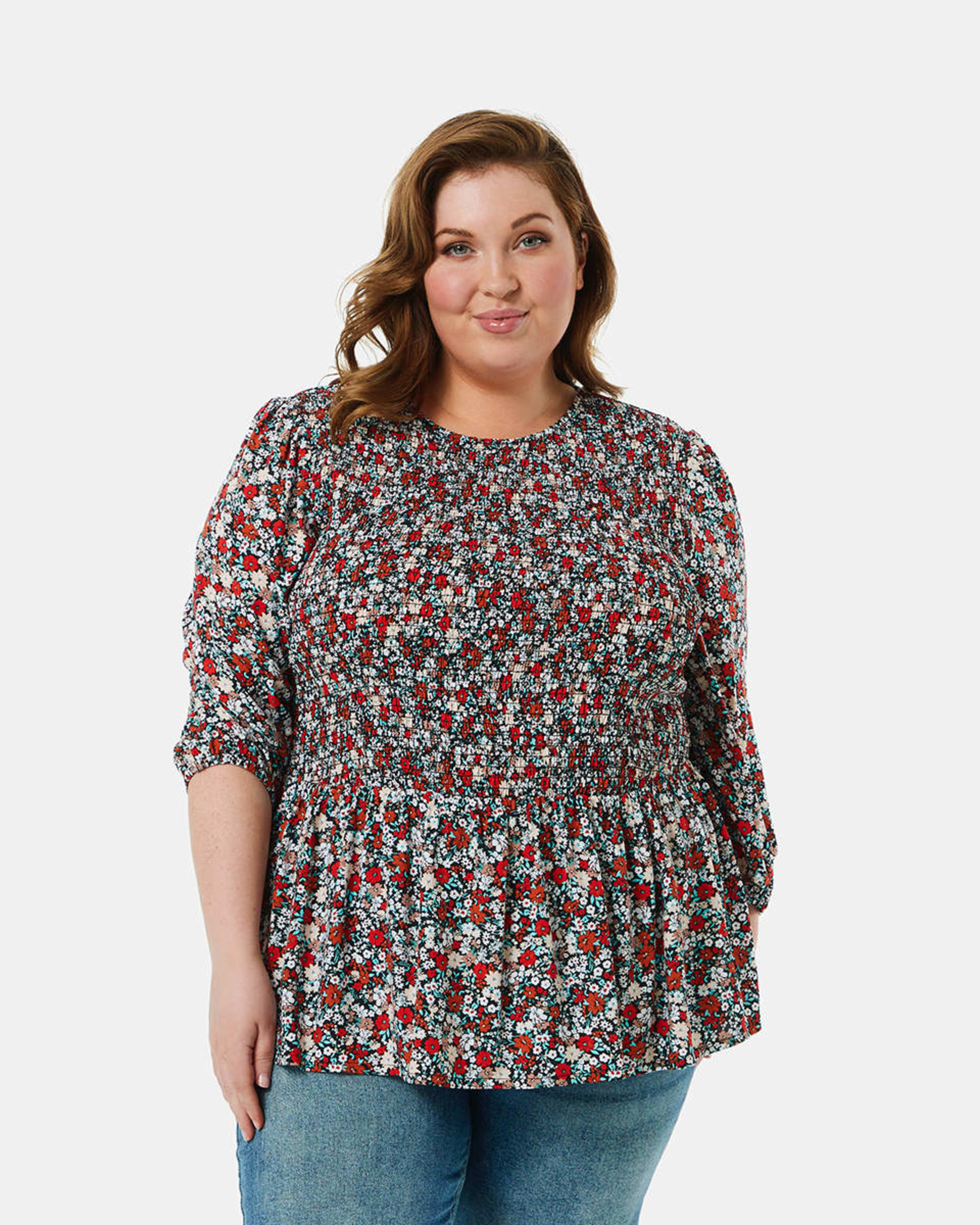 Curve Long Sleeve Ruched Bodice Top - Kmart