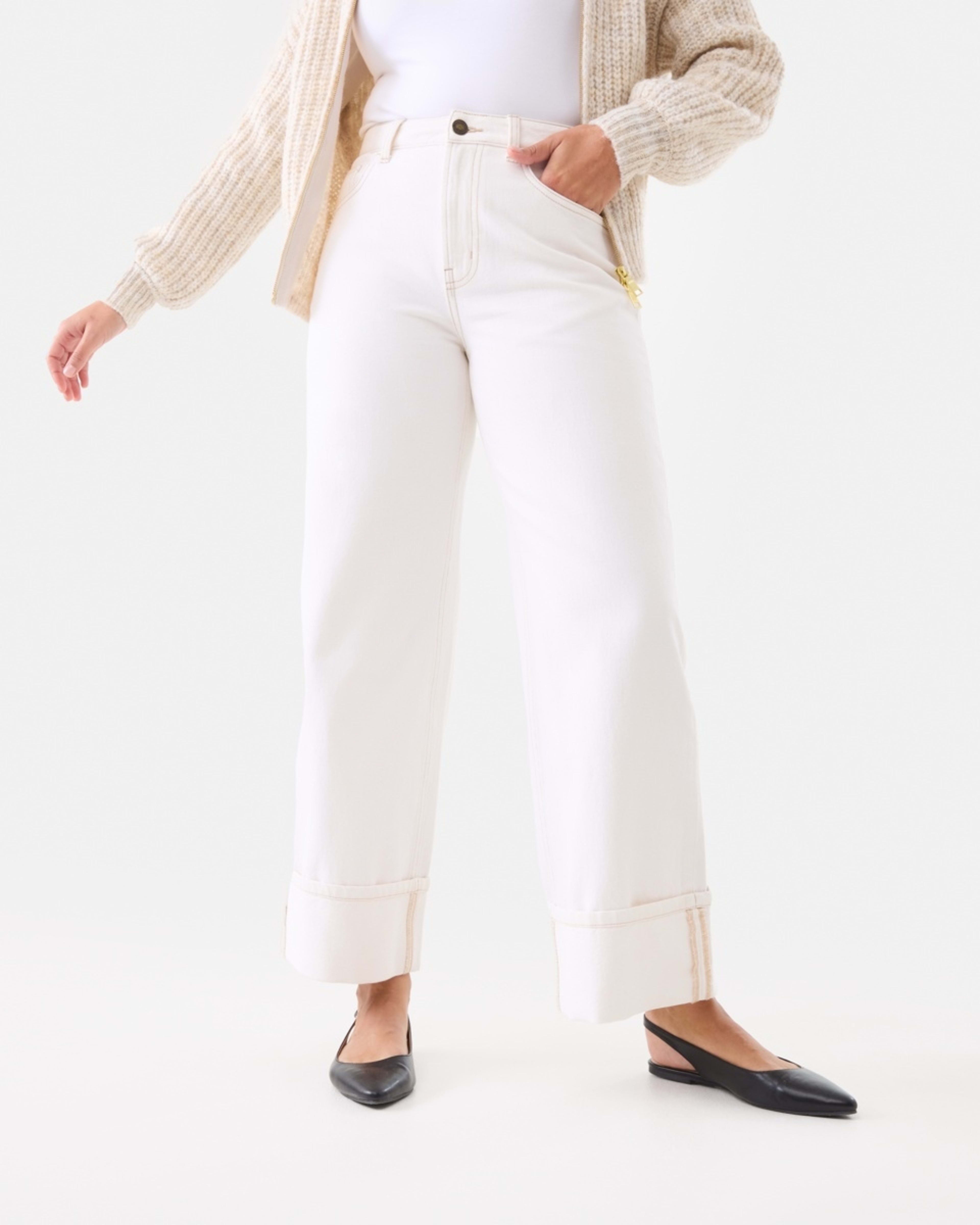 1 Cuffed Hem Jeans Ecru