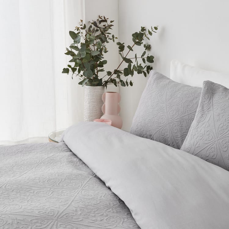 Giselle Cotton Quilt Cover Set Super King Bed, Grey Kmart