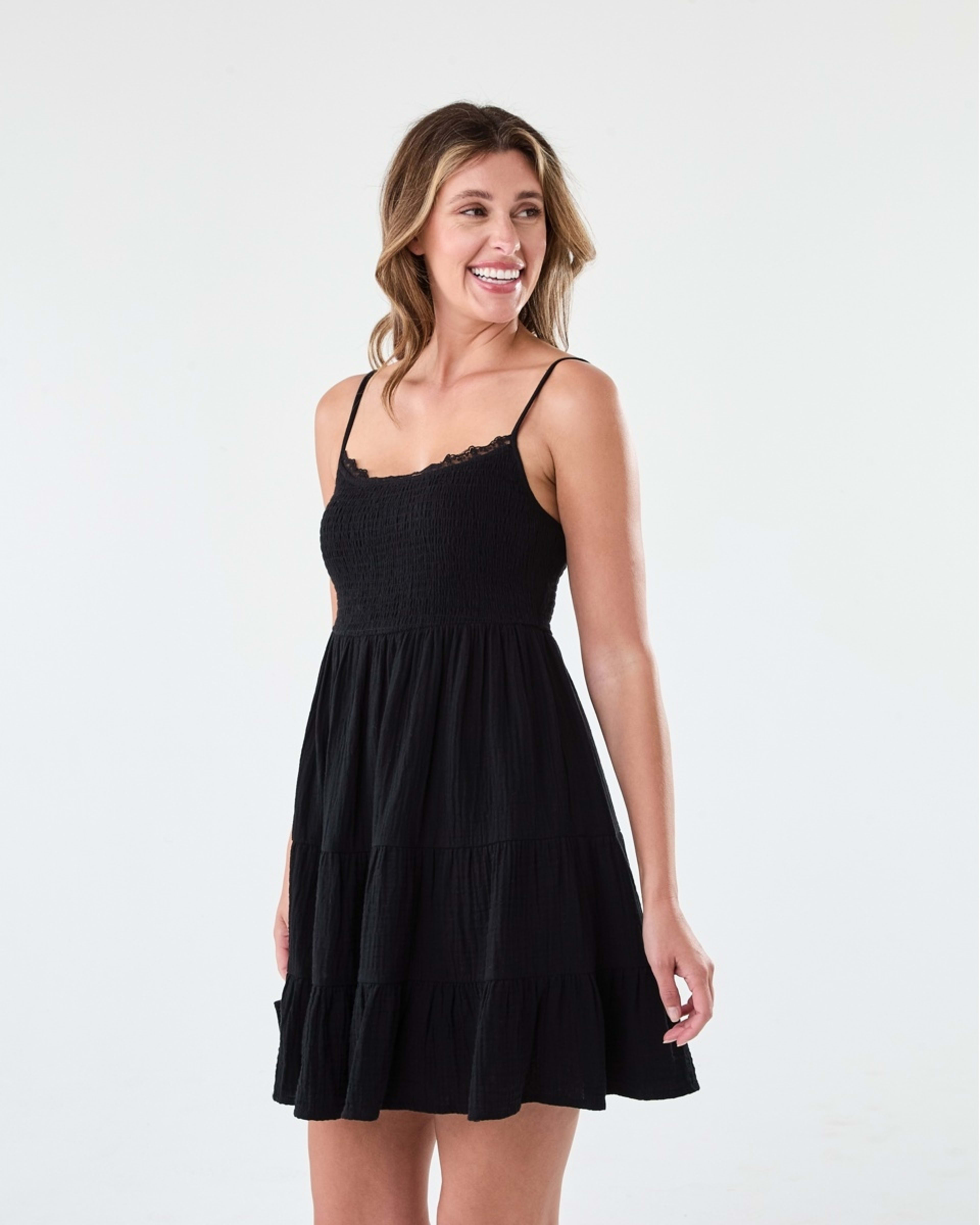 1 Sleeveless Lace Double Cloth Mini Dress Black, 1 of 7