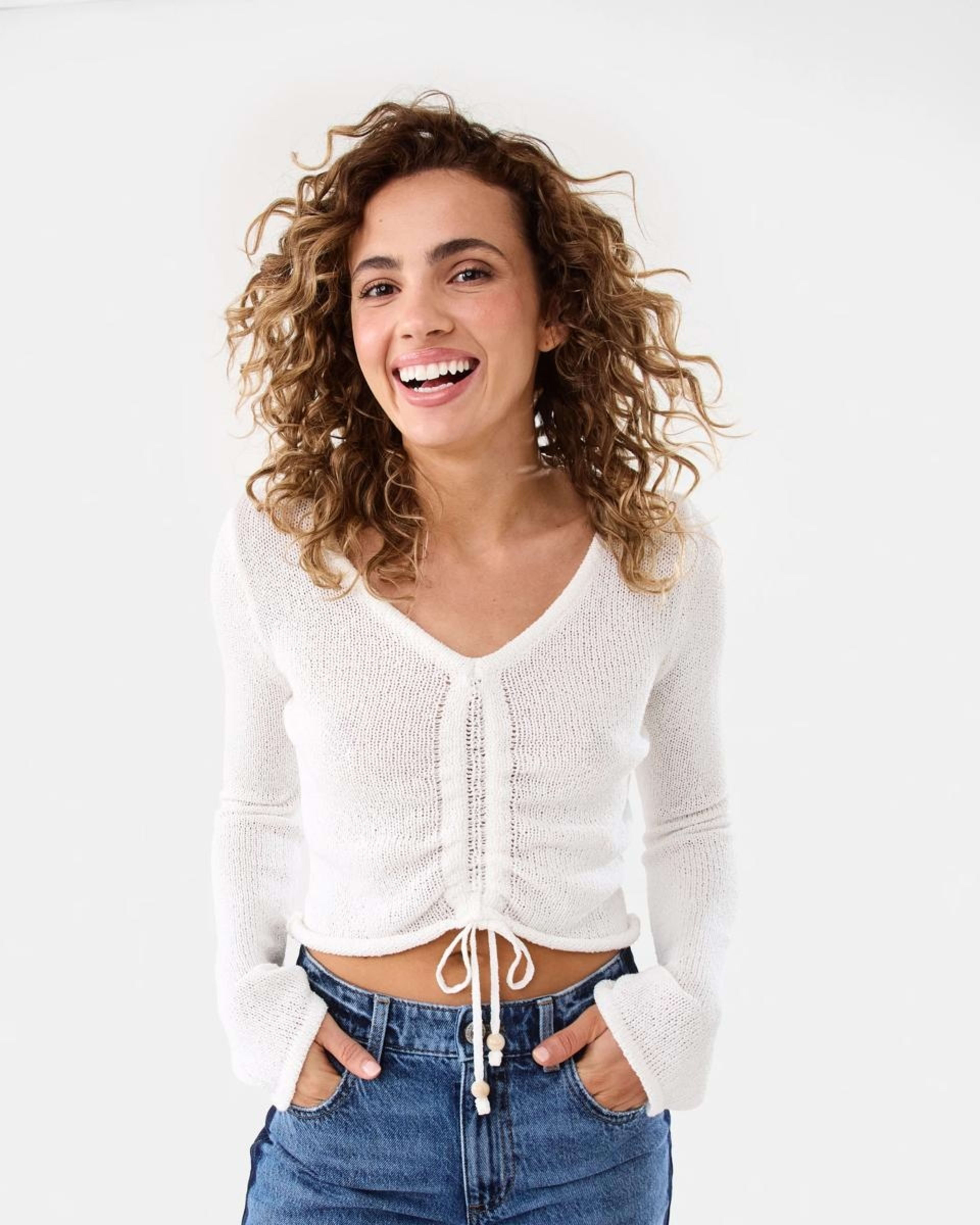 1 Ruched Long Sleeve Jumper WHITE, 1 of 10