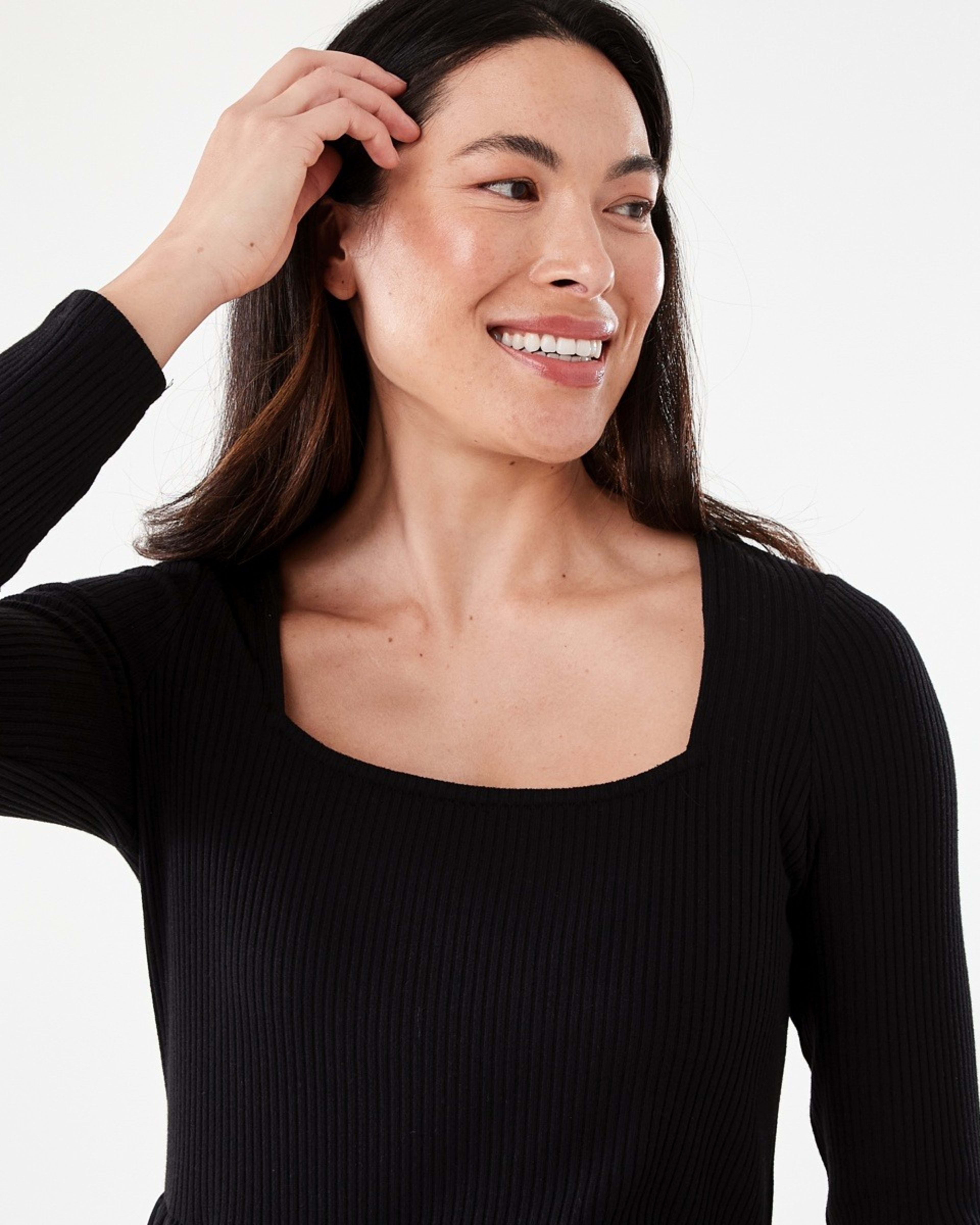4 Long Sleeve Knit Woven Midi Dress Black, 4 of 7