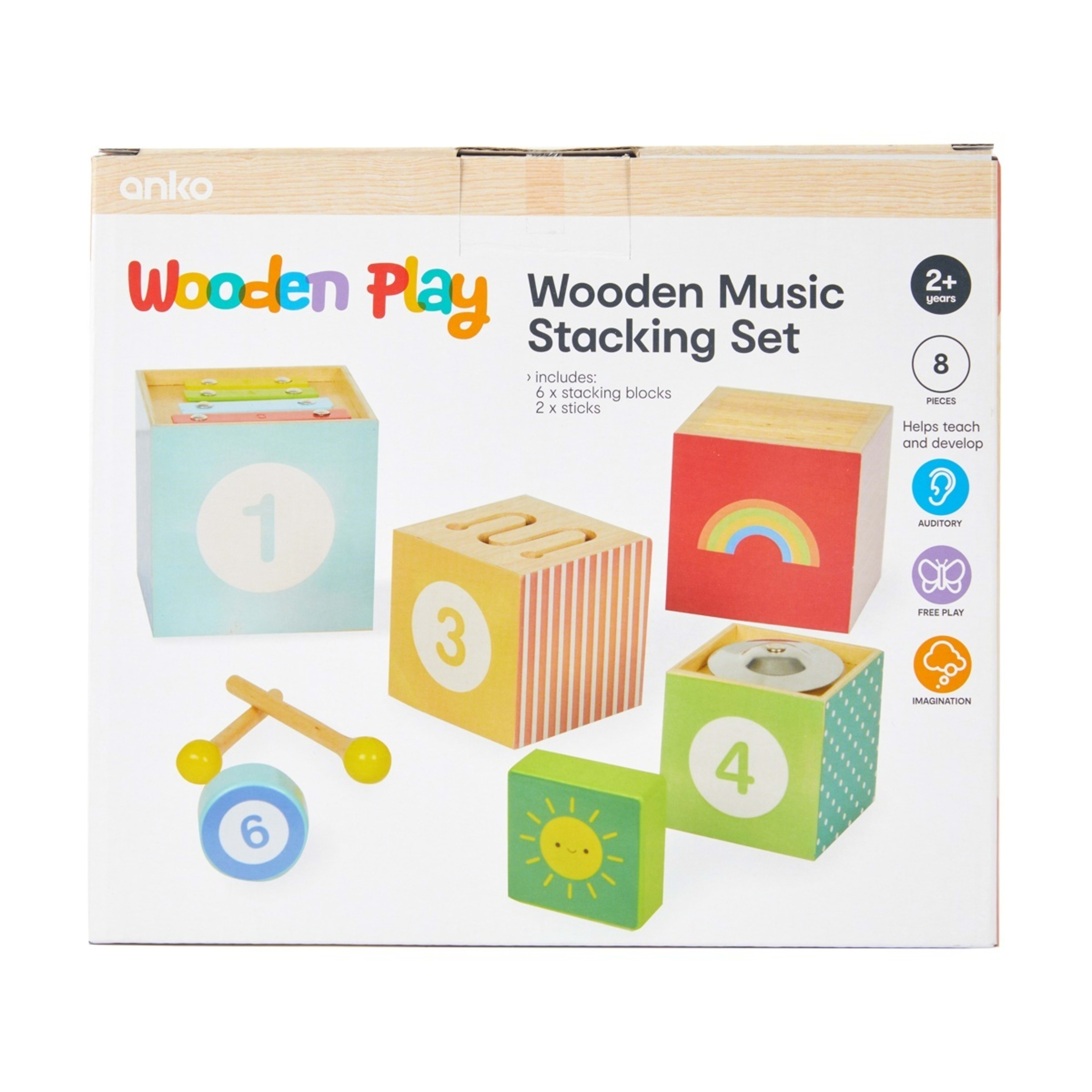 5 8 Piece Wooden Music Stacking Playset, 5 of 5