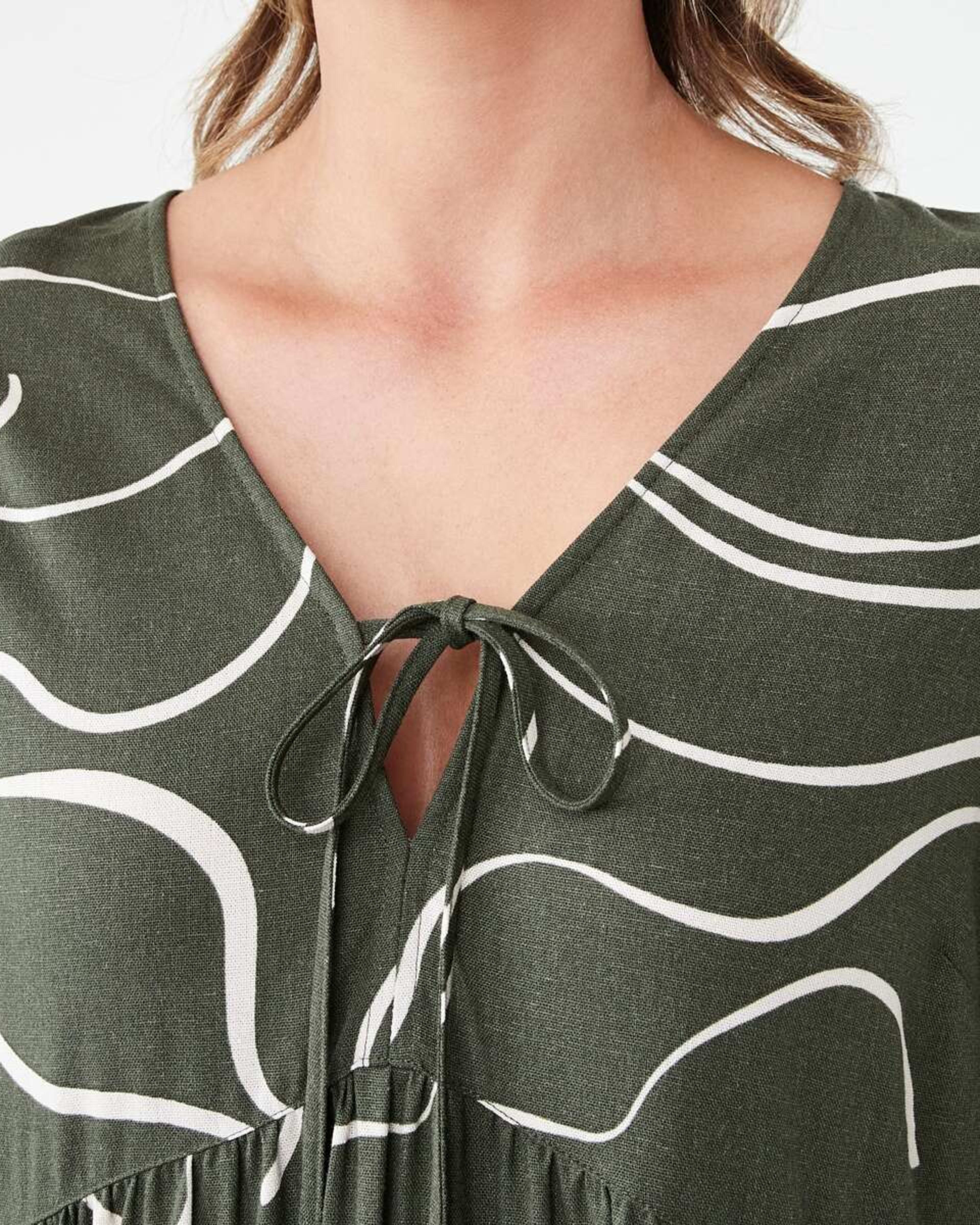 5 3/4 Balloon Sleeve Tie Front Mini Dress Abst Line, 5 of 7