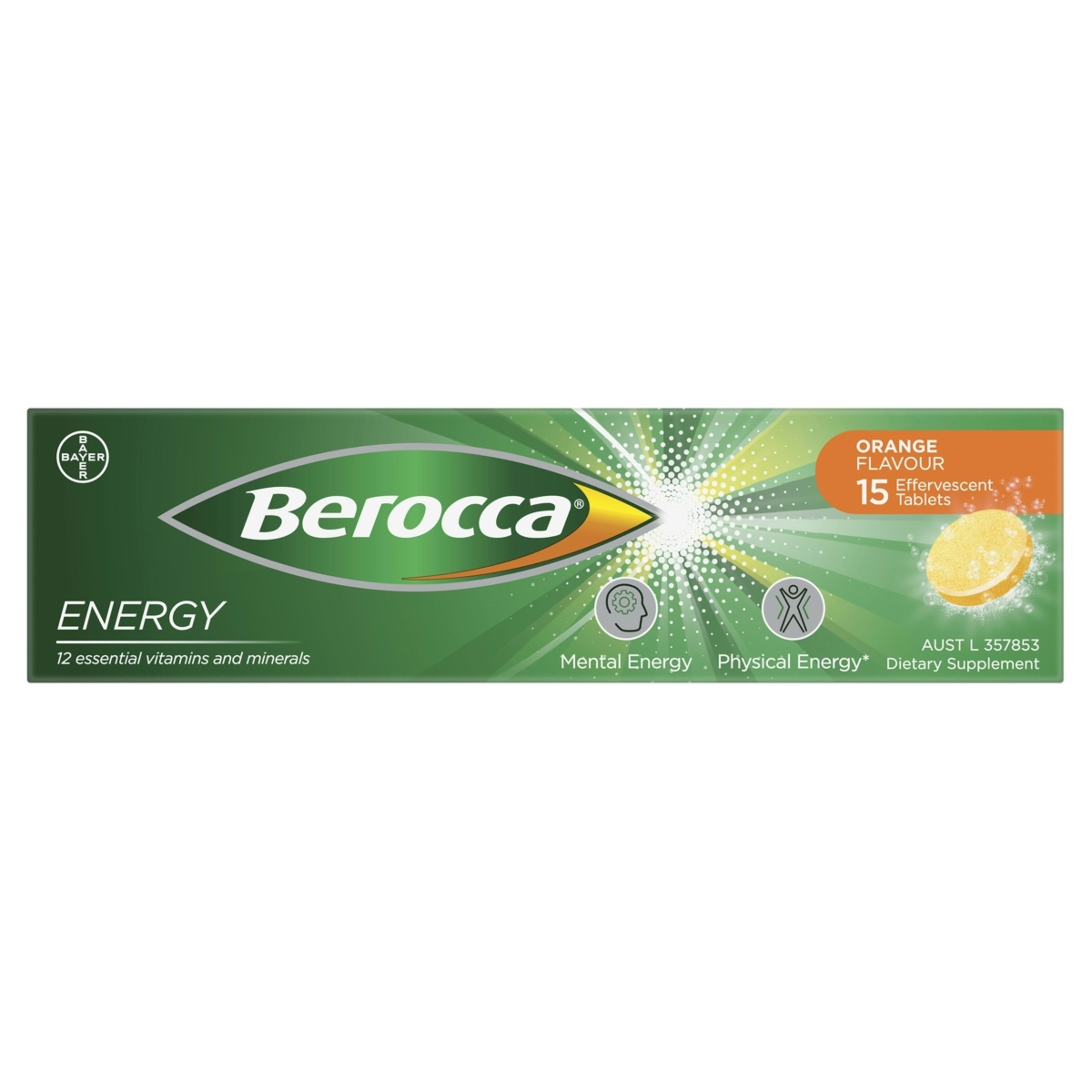 1 15 Pack Berroca Energy Orange Flavour Effervescent Tablets
