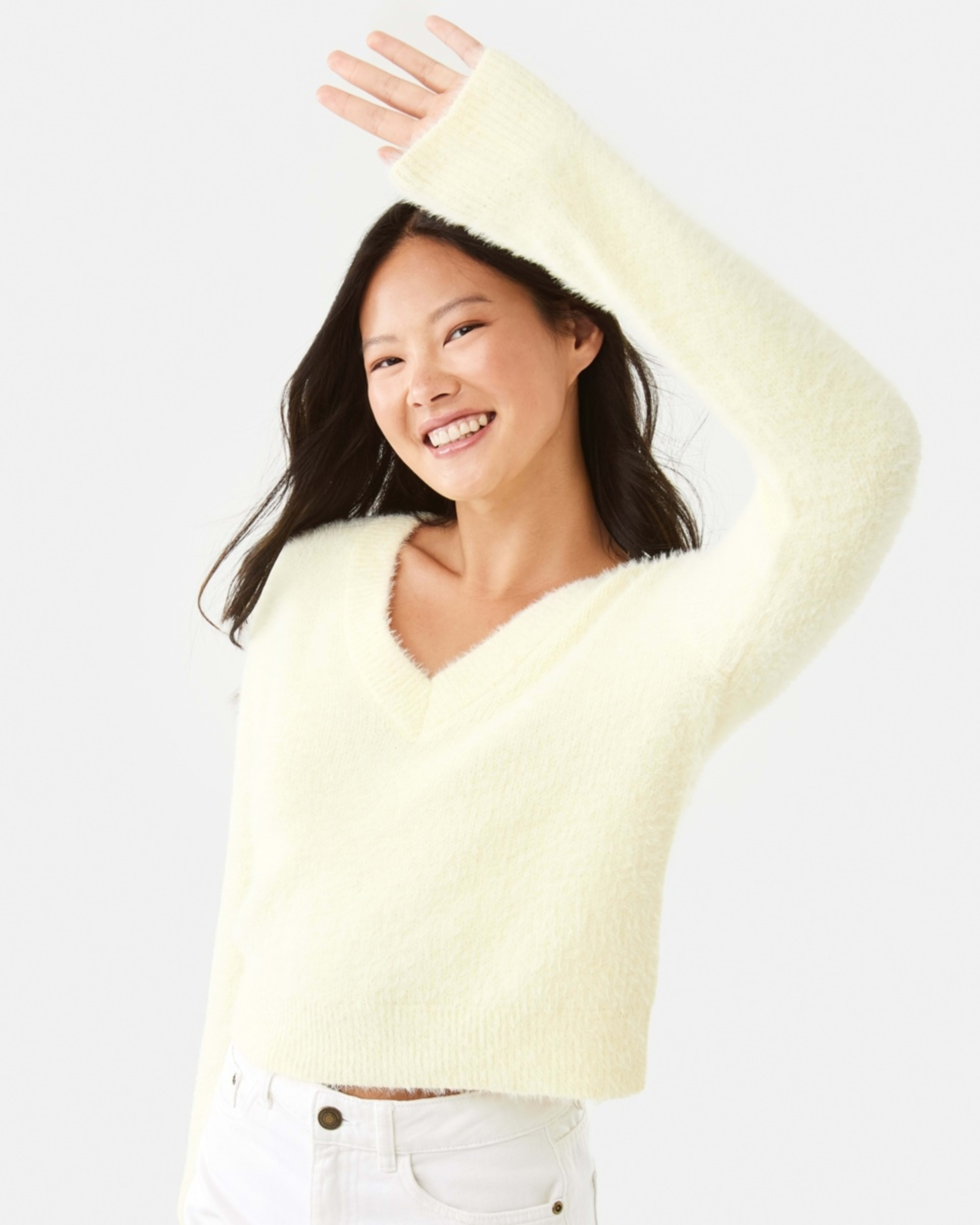 1 Eyelash V-Neck Jumper Glow Yellw