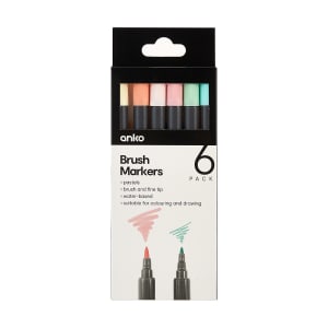 6 Pack Brush Markers - Pastels - Kmart