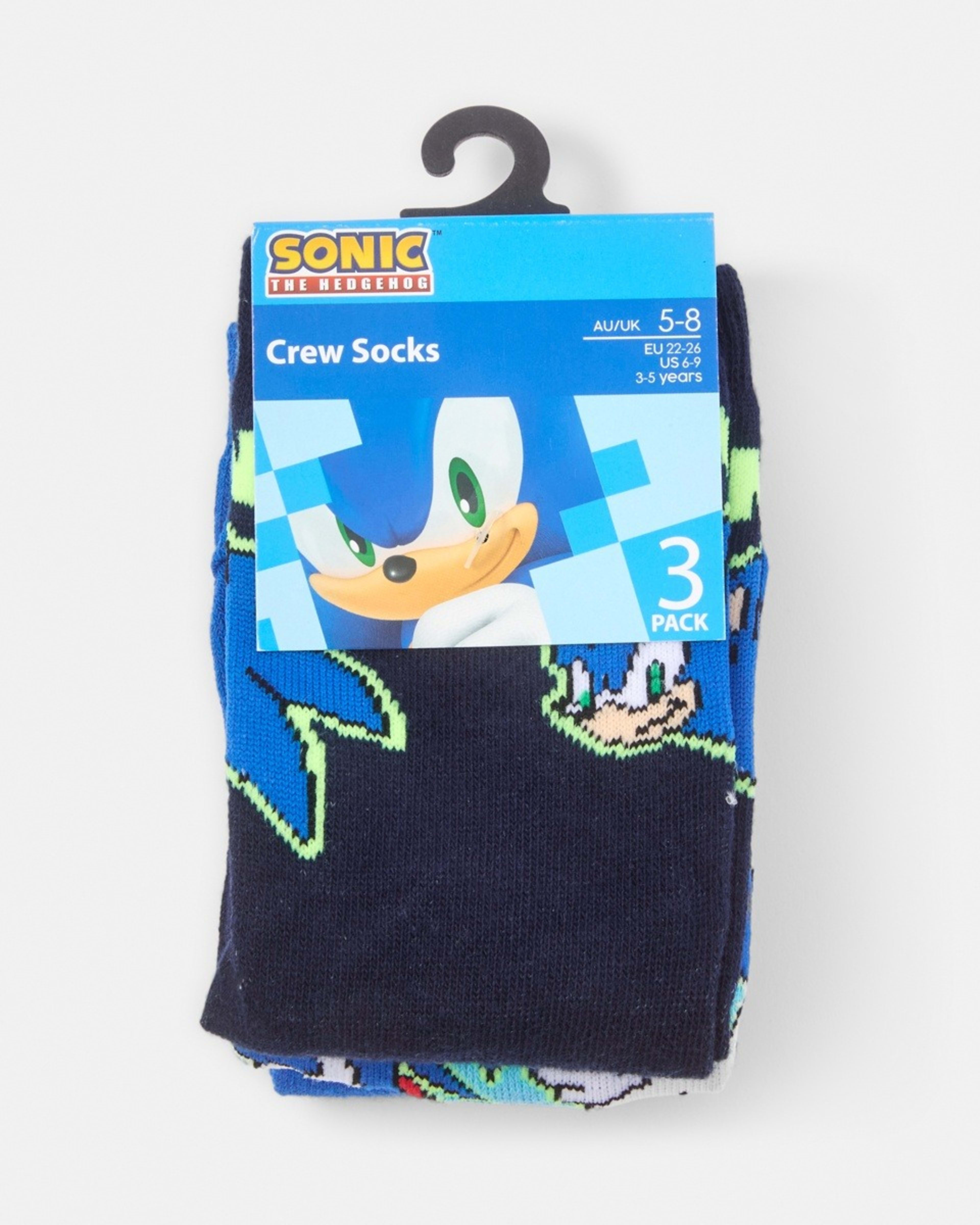 3 3 Pack Sonic The Hedgehog License Crew Socks Sonic, 3 of 3